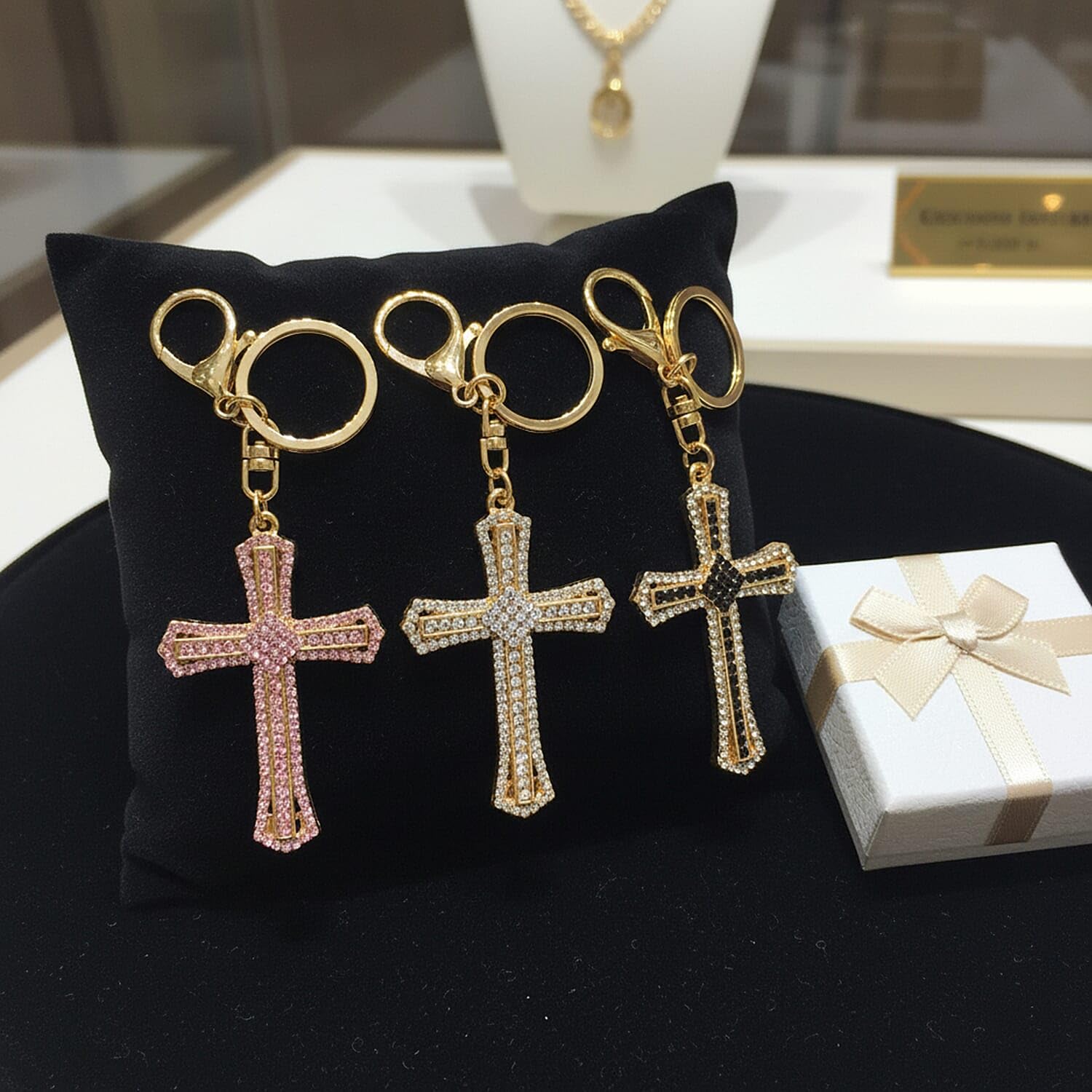 Shop LC Multi Color Glass and Crystal 3-piece Set Cross Keychain - Image 2