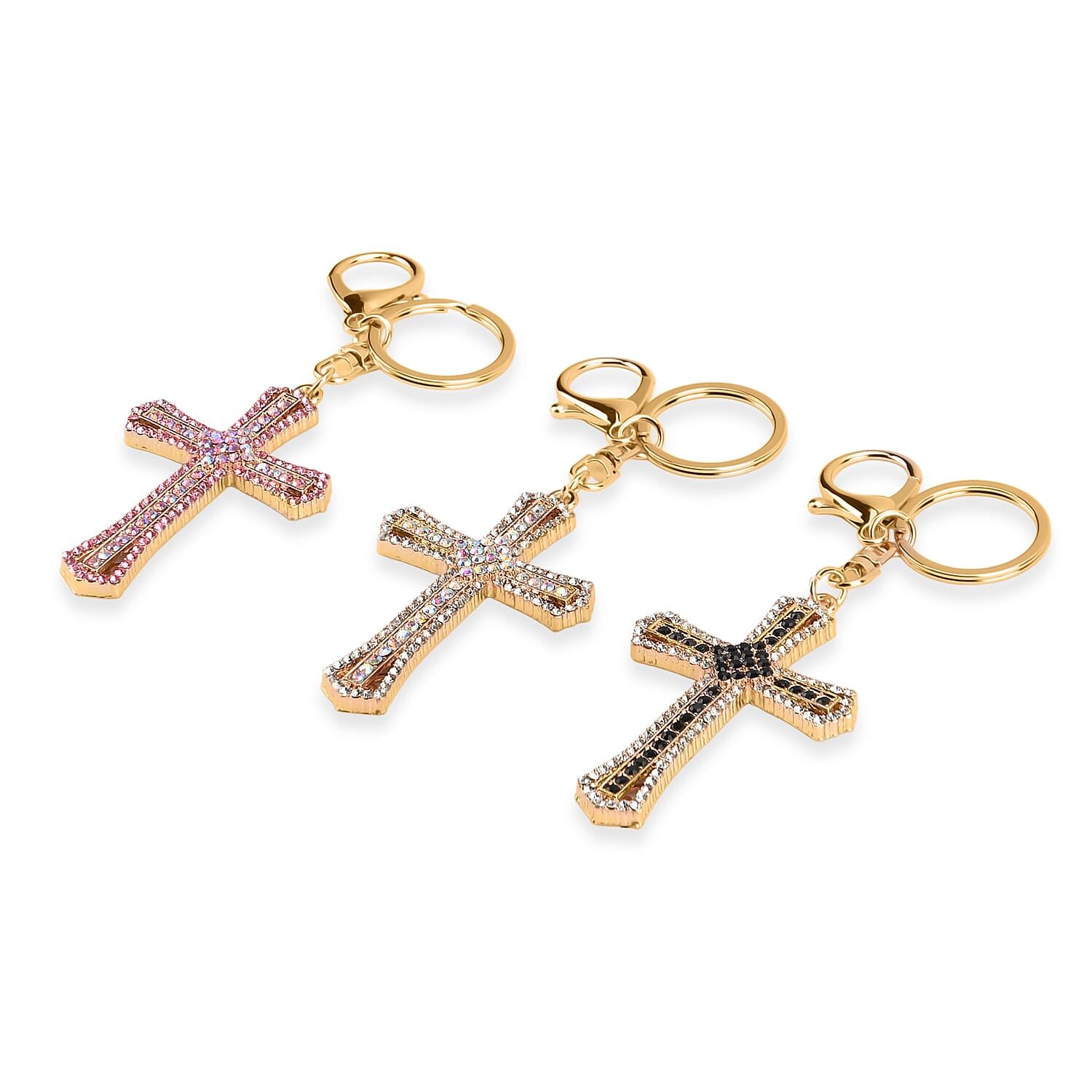 Shop LC Multi Color Glass and Crystal 3-piece Set Cross Keychain - Image 3