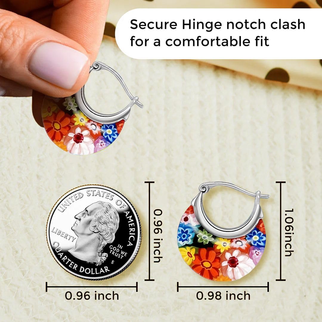 Shop LC Murano Style Glass Hoop Earrings for Women - Statement Floral Colorful Flower Stainless Steel Costume Jewelry Birthday Gifts 11.6g - Image 6
