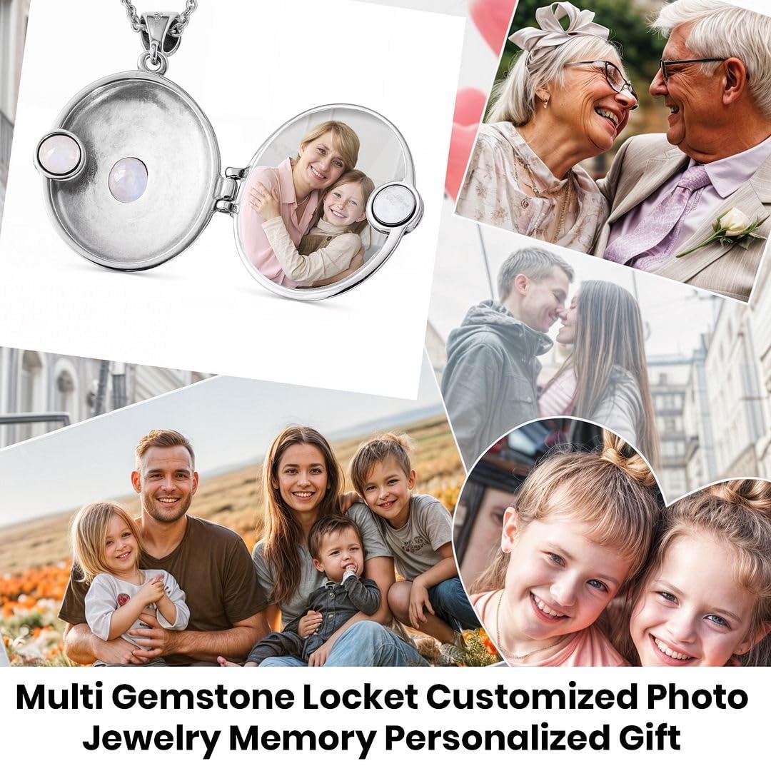 Shop LC Picture Locket Necklace for Women That Holds Pictures Photos - Multi Gemstones Customized Photo Jewelry Memory Personalized Gifts - Stainless Steel Chain 24 Inches - Image 3