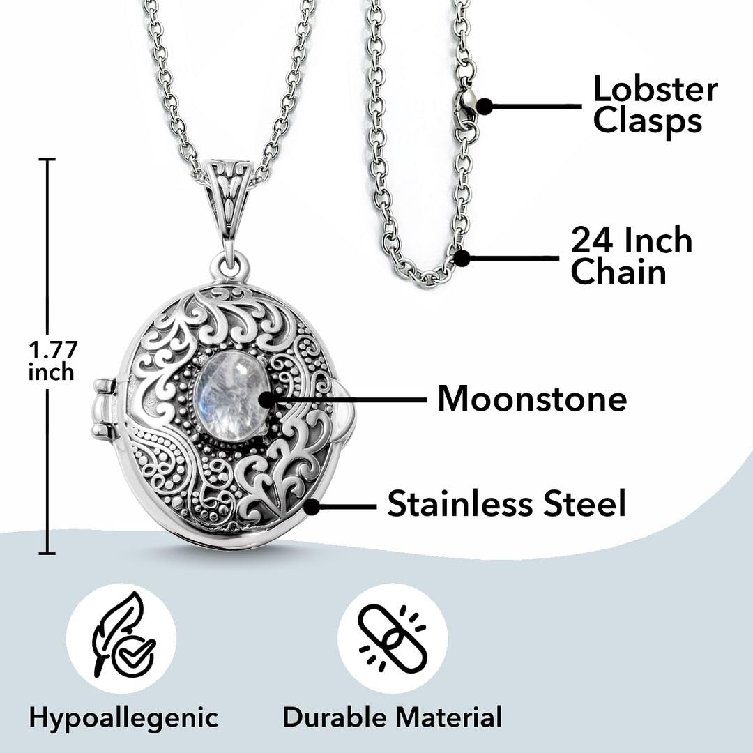 Shop LC Picture Locket Necklace for Women That Holds Pictures Photos - Multi Gemstones Customized Photo Jewelry Memory Personalized Gifts - Stainless Steel Chain 24 Inches - Image 5