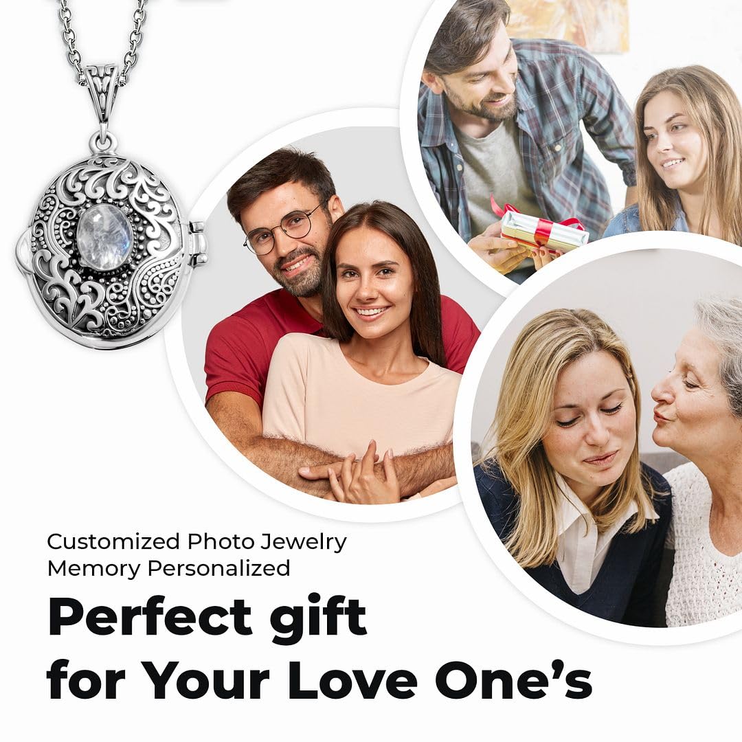 Shop LC Picture Locket Necklace for Women That Holds Pictures Photos - Multi Gemstones Customized Photo Jewelry Memory Personalized Gifts - Stainless Steel Chain 24 Inches - Image 6