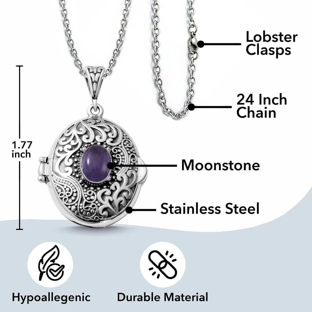 Shop LC Picture Locket Necklace for Women That Holds Pictures Photos - Multi Gemstones Customized Photo Jewelry Memory Personalized Gifts - Stainless Steel Chain 24 Inches - Image 5