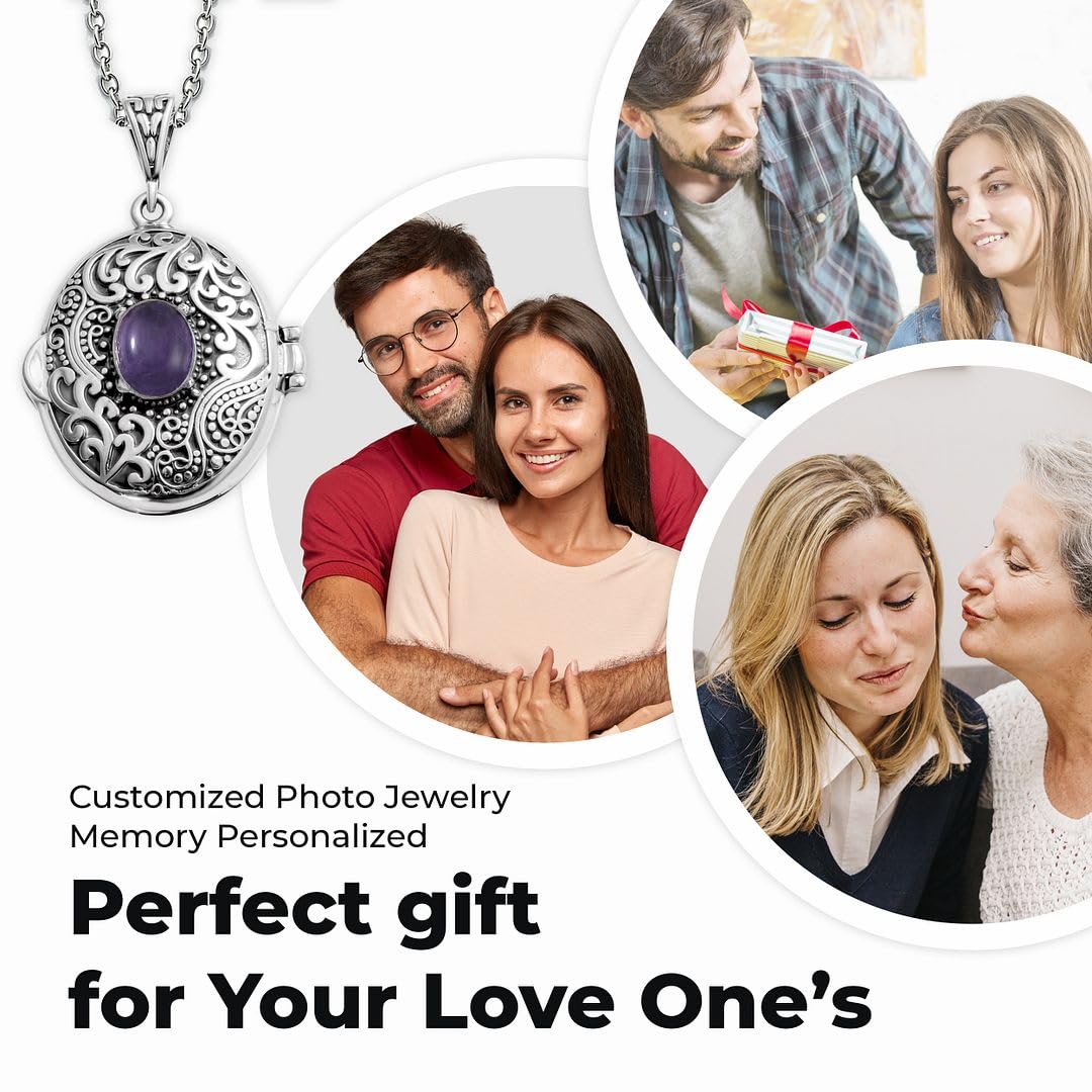 Shop LC Picture Locket Necklace for Women That Holds Pictures Photos - Multi Gemstones Customized Photo Jewelry Memory Personalized Gifts - Stainless Steel Chain 24 Inches - Image 6