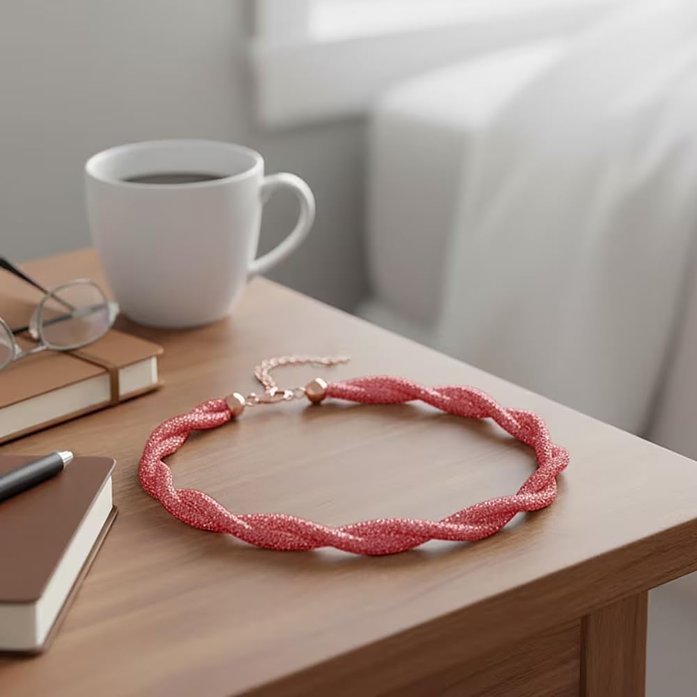 Shop LC PInk Crystal Twisted Rope Necklace in Rosetone 20-22 Inches - Image 2