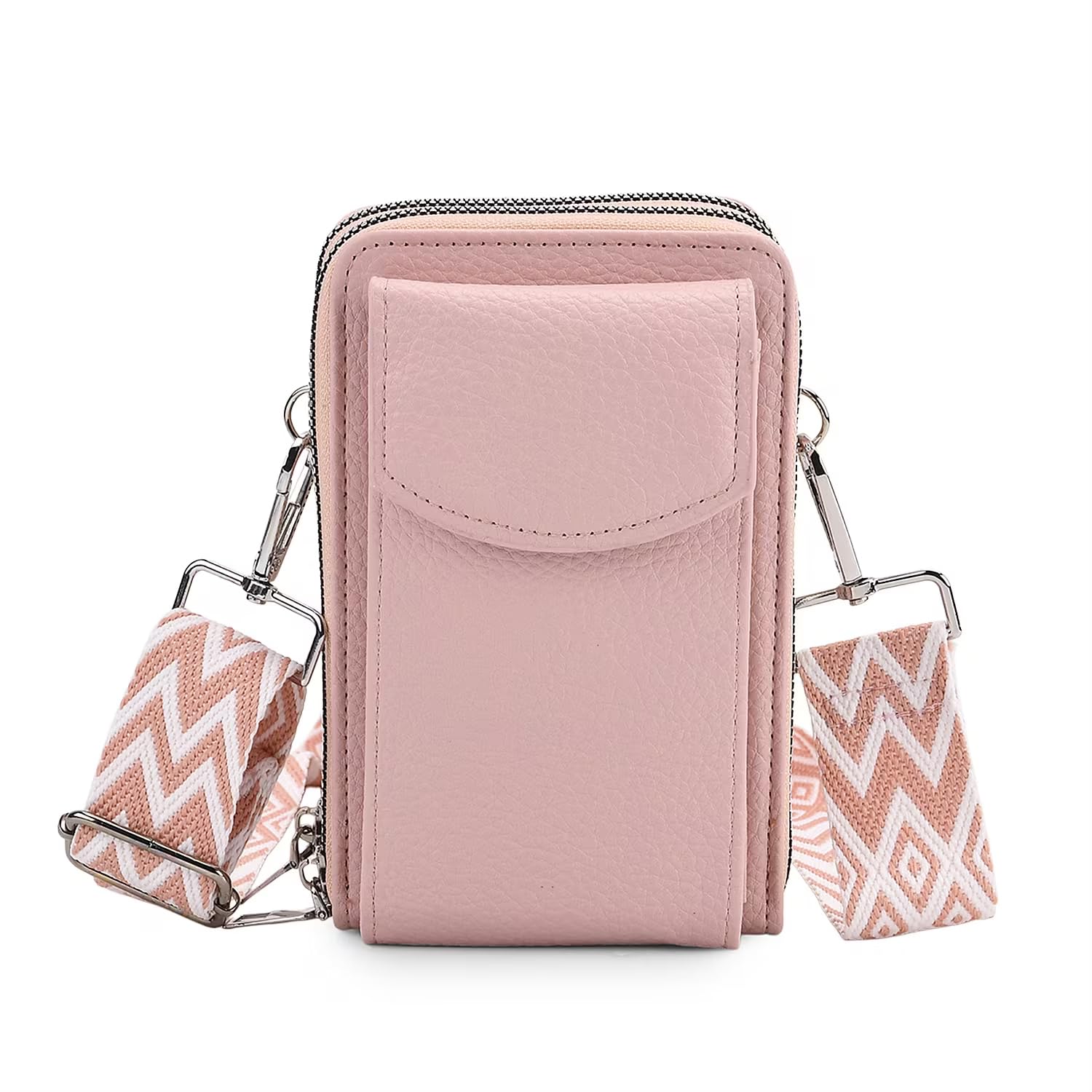 Shop LC Pink Litchi Embossed Faux Leather Crossbody Bag with Woven Shoulder Strap