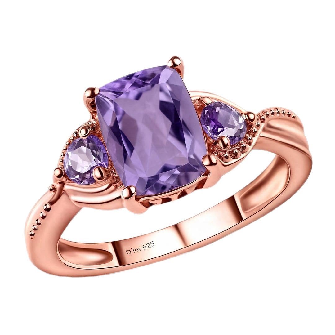 Shop LC Purple Amethyst Ring Promise Engagement Rings for Women 14K Rose Gold Plated in 925 Sterling Silver Bride Wedding Amethyst Jewelry Gifts for Womens