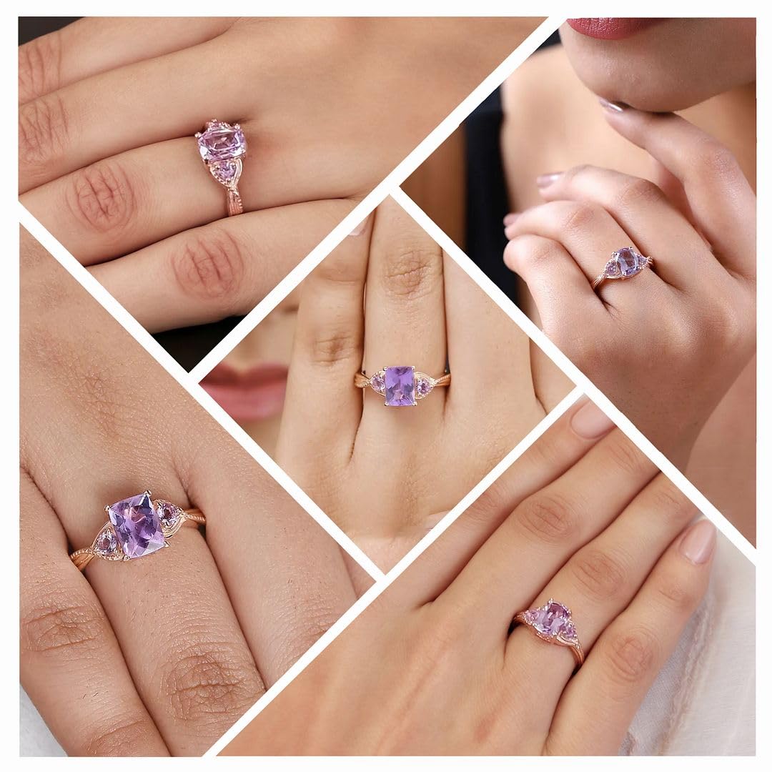 Shop LC Purple Amethyst Ring Promise Engagement Rings for Women 14K Rose Gold Plated in 925 Sterling Silver Bride Wedding Amethyst Jewelry Gifts for Womens - Image 2