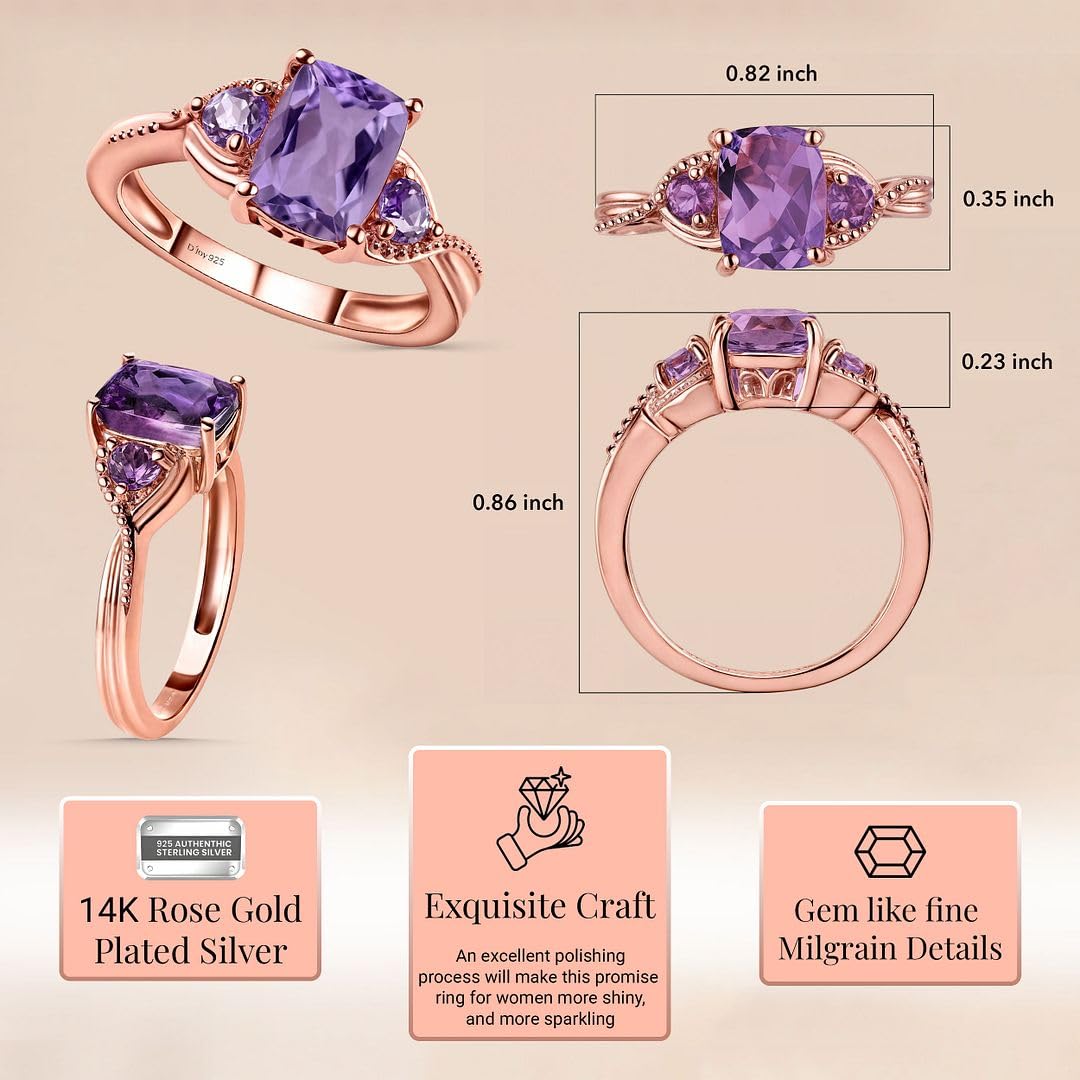 Shop LC Purple Amethyst Ring Promise Engagement Rings for Women 14K Rose Gold Plated in 925 Sterling Silver Bride Wedding Amethyst Jewelry Gifts for Womens - Image 3