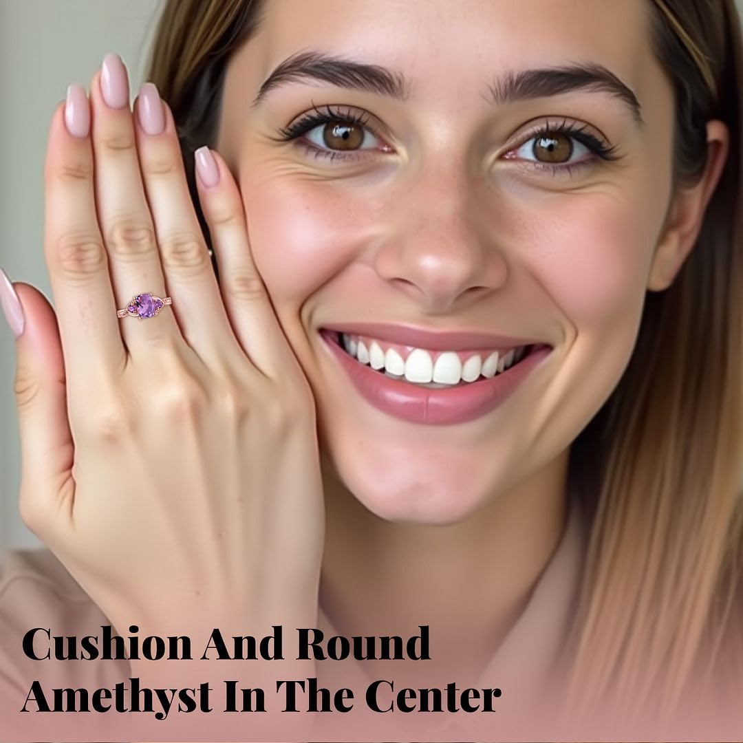 Shop LC Purple Amethyst Ring Promise Engagement Rings for Women 14K Rose Gold Plated in 925 Sterling Silver Bride Wedding Amethyst Jewelry Gifts for Womens - Image 4