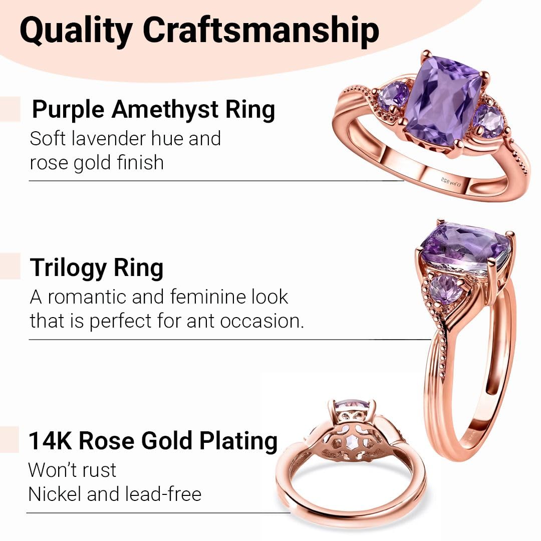Shop LC Purple Amethyst Ring Promise Engagement Rings for Women 14K Rose Gold Plated in 925 Sterling Silver Bride Wedding Amethyst Jewelry Gifts for Womens - Image 5