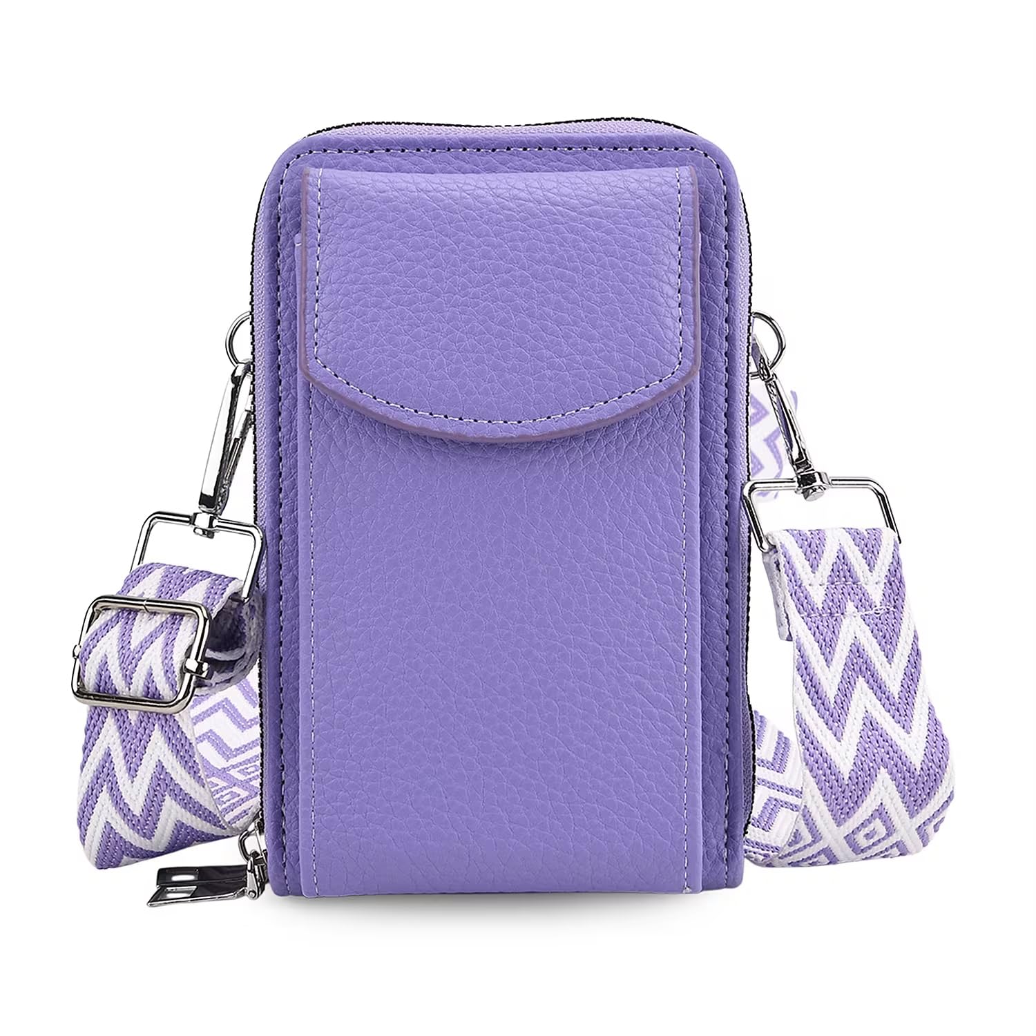 Shop LC Purple Litchi Embossed Faux Leather Crossbody Bag with Woven Shoulder Strap