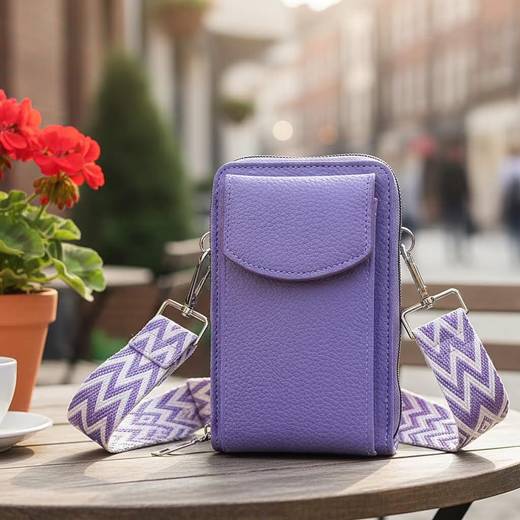 Shop LC Purple Litchi Embossed Faux Leather Crossbody Bag with Woven Shoulder Strap - Image 2