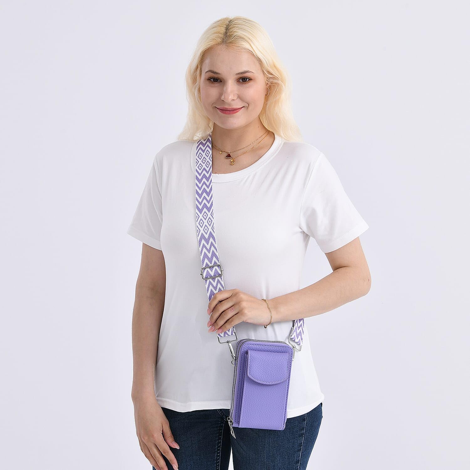 Shop LC Purple Litchi Embossed Faux Leather Crossbody Bag with Woven Shoulder Strap - Image 4