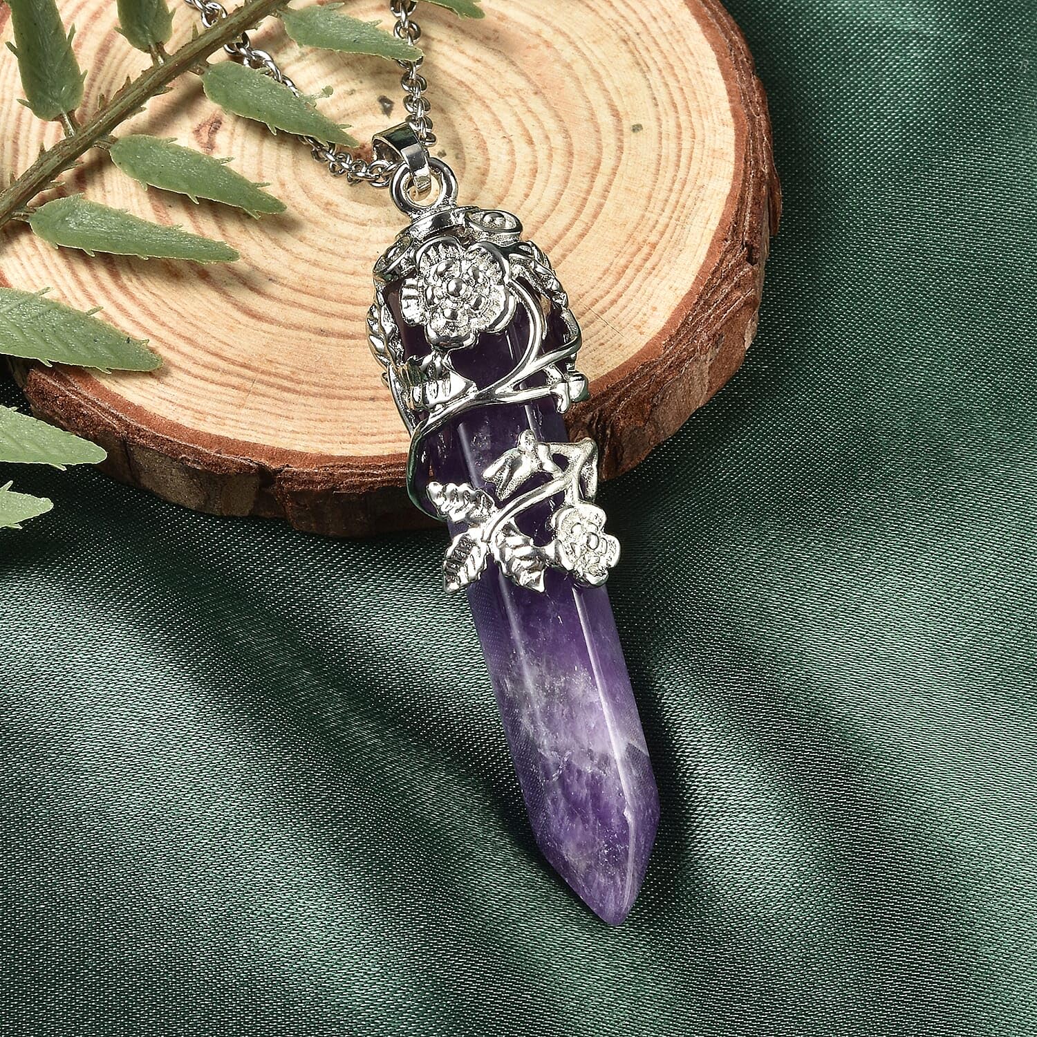 Shop LC Real Natural Purple Amethyst Necklace for Women 24" With Lobster Clasp - Healing Crystal Pendant Jewelry With Flower Wrapped Amethyst - Birthday Gifts - Image 2