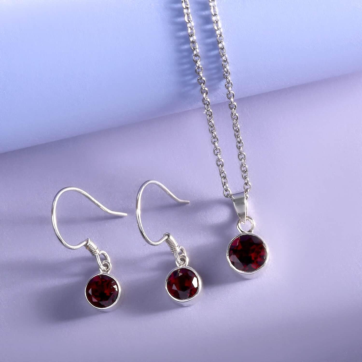 Shop LC Red Garnet Jewelry Set for Women Necklace Dangle Earrings 925 Sterling Silver Platinum Plated Fish Hook Ct 2 Size 20" Christmas Gifts for Women - Image 2