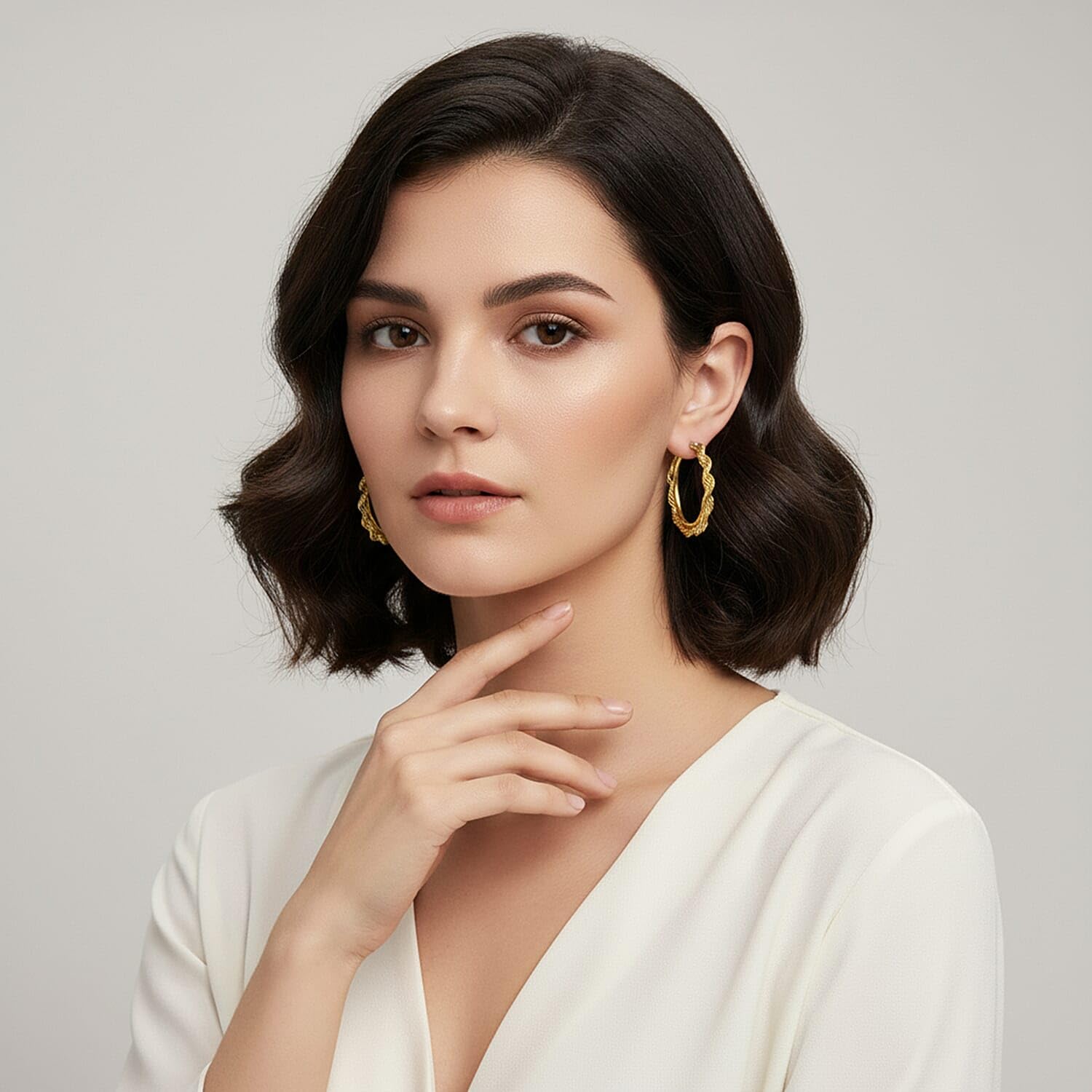 Shop LC Rope Chain Hoop Earrings in ION Plated Yellow Gold Stainless Steel - Image 3