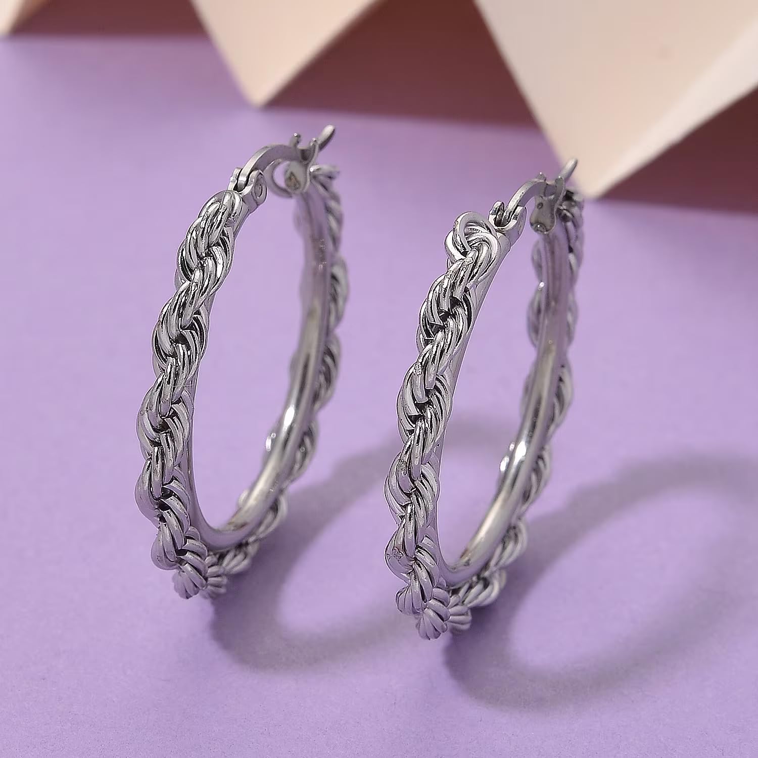 Shop LC Rope Chain Hoop Earrings in Stainless Steel - Image 2