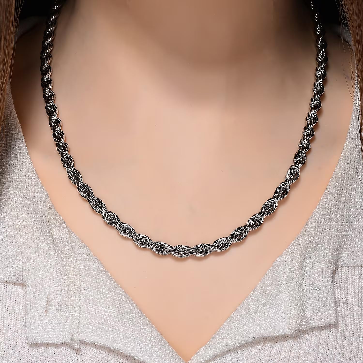 Shop LC Rope Chain Necklace in Stainless Steel 20-22 Inches - Image 3