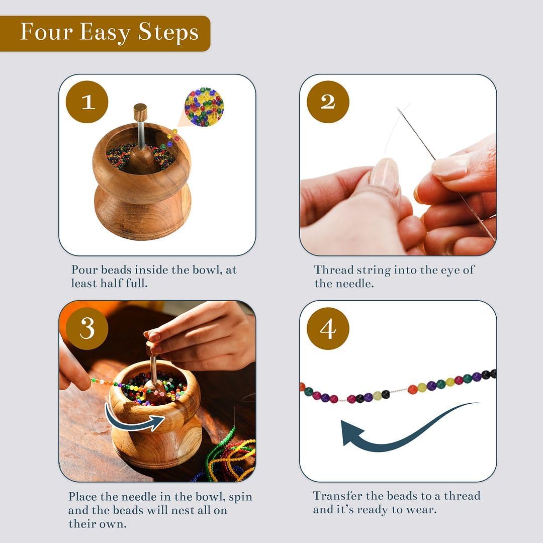 Shop LC Seed Bead Spinner for Bracelet Making Kit - Clay Beads Spinner with Big Eye Beading Needle and 3 Meter Long Thread Wooden Crafting Valentines Day Gifts for Womens - Teak Wood - Image 3