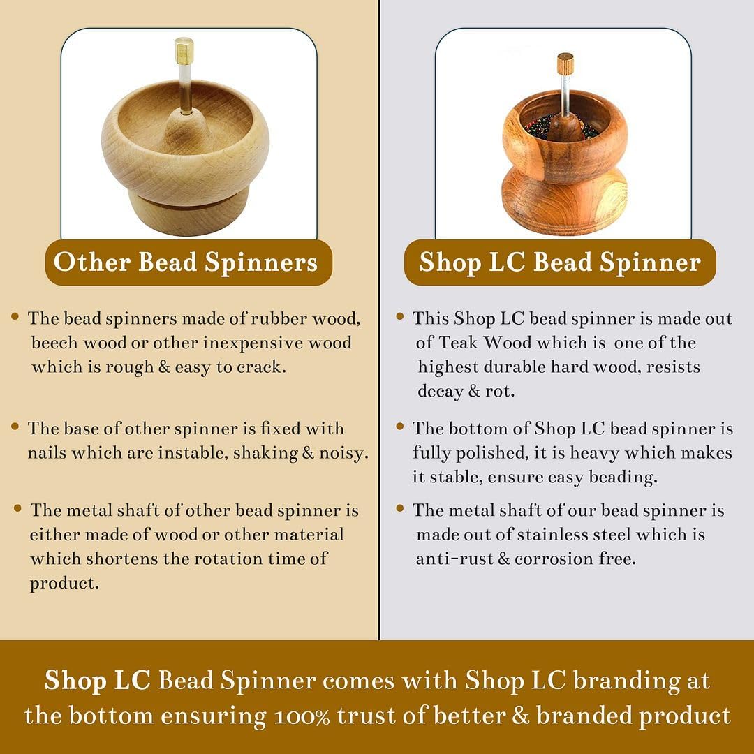 Shop LC Seed Bead Spinner for Bracelet Making Kit - Clay Beads Spinner with Big Eye Beading Needle and 3 Meter Long Thread Wooden Crafting Valentines Day Gifts for Womens - Teak Wood - Image 4