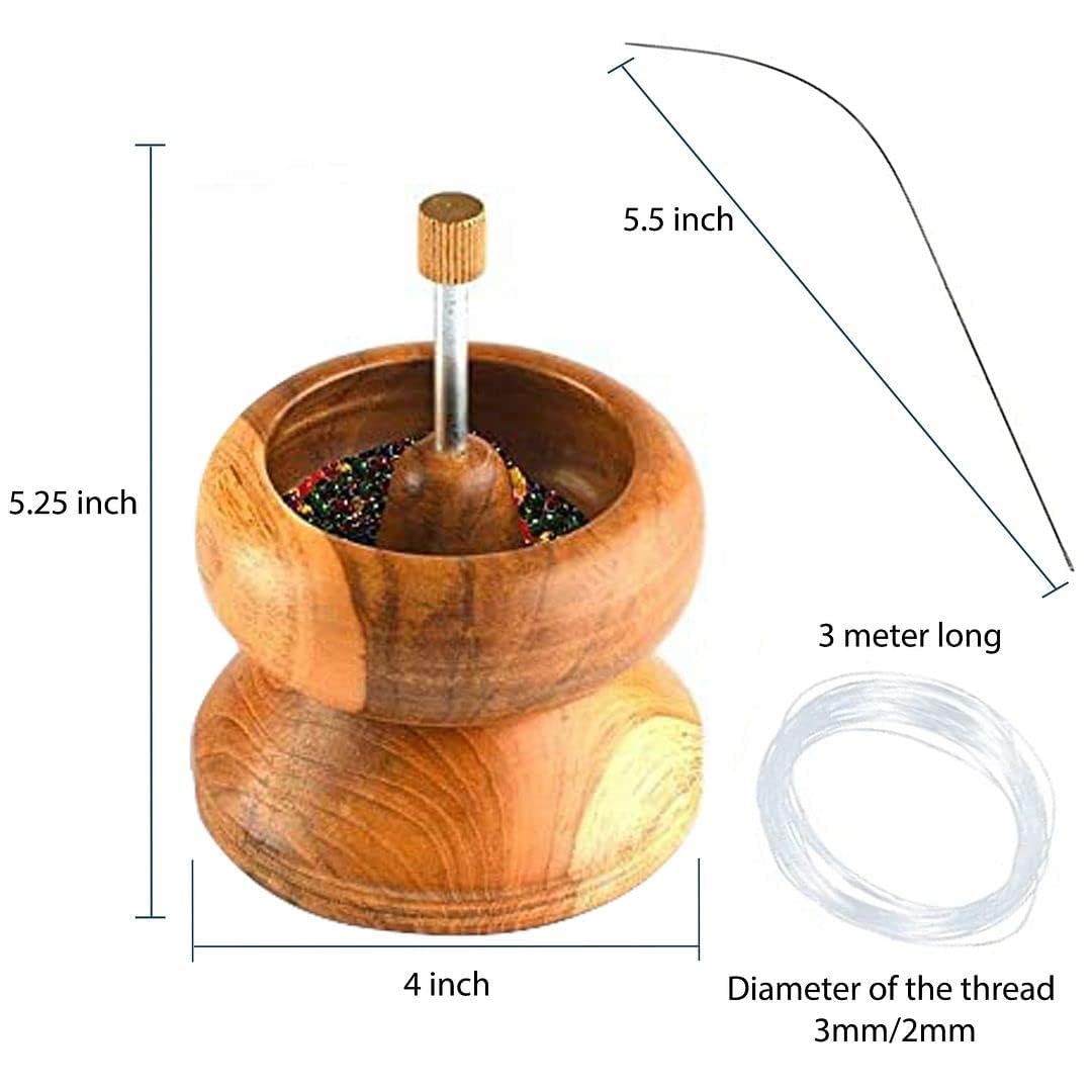 Shop LC Seed Bead Spinner for Bracelet Making Kit - Clay Beads Spinner with Big Eye Beading Needle and 3 Meter Long Thread Wooden Crafting Valentines Day Gifts for Womens - Teak Wood - Image 6