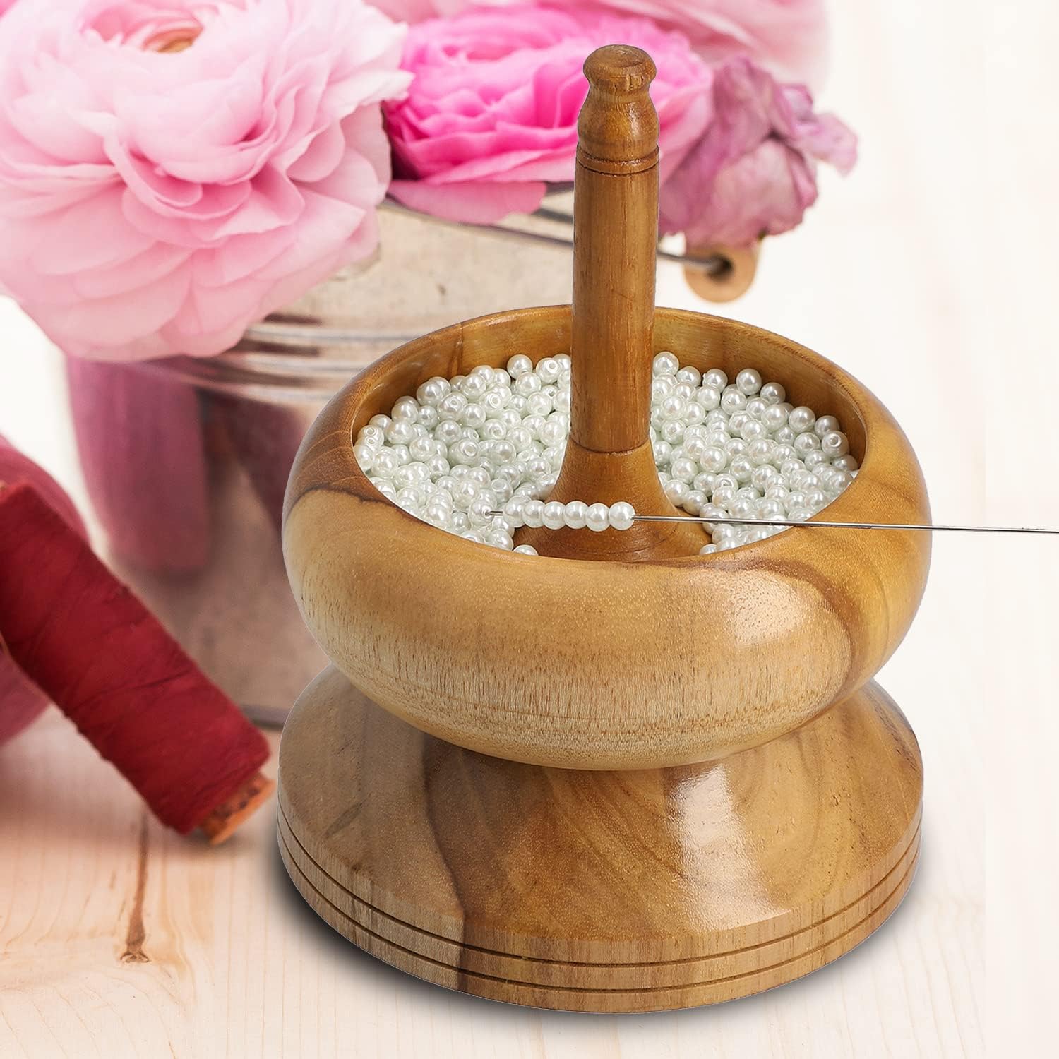 Shop LC Seed Bead Spinner for Bracelet Making Kit - Clay Beads Spinner with Big Eye Beading Needle and 3 Meter Long Thread Wooden Crafting Valentines Day Gifts for Womens - Teak Wood - Image 7
