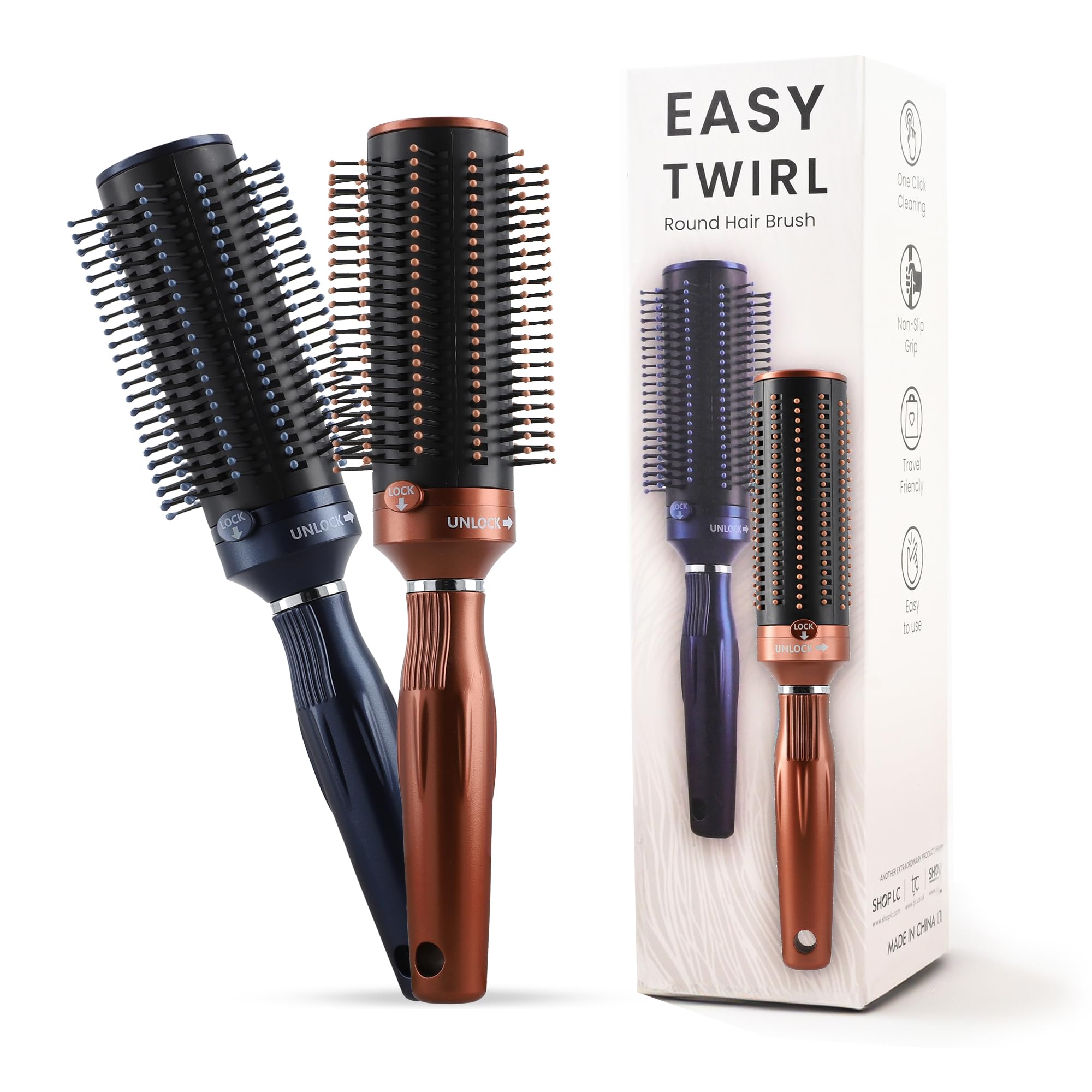 Shop LC Self Cleaning Hair Brush Comb - Detangler Brush Round Brush for Blow Out - Easy Clean Roller Hair Brushes for Women Men Mothers Day Gifts for Mom