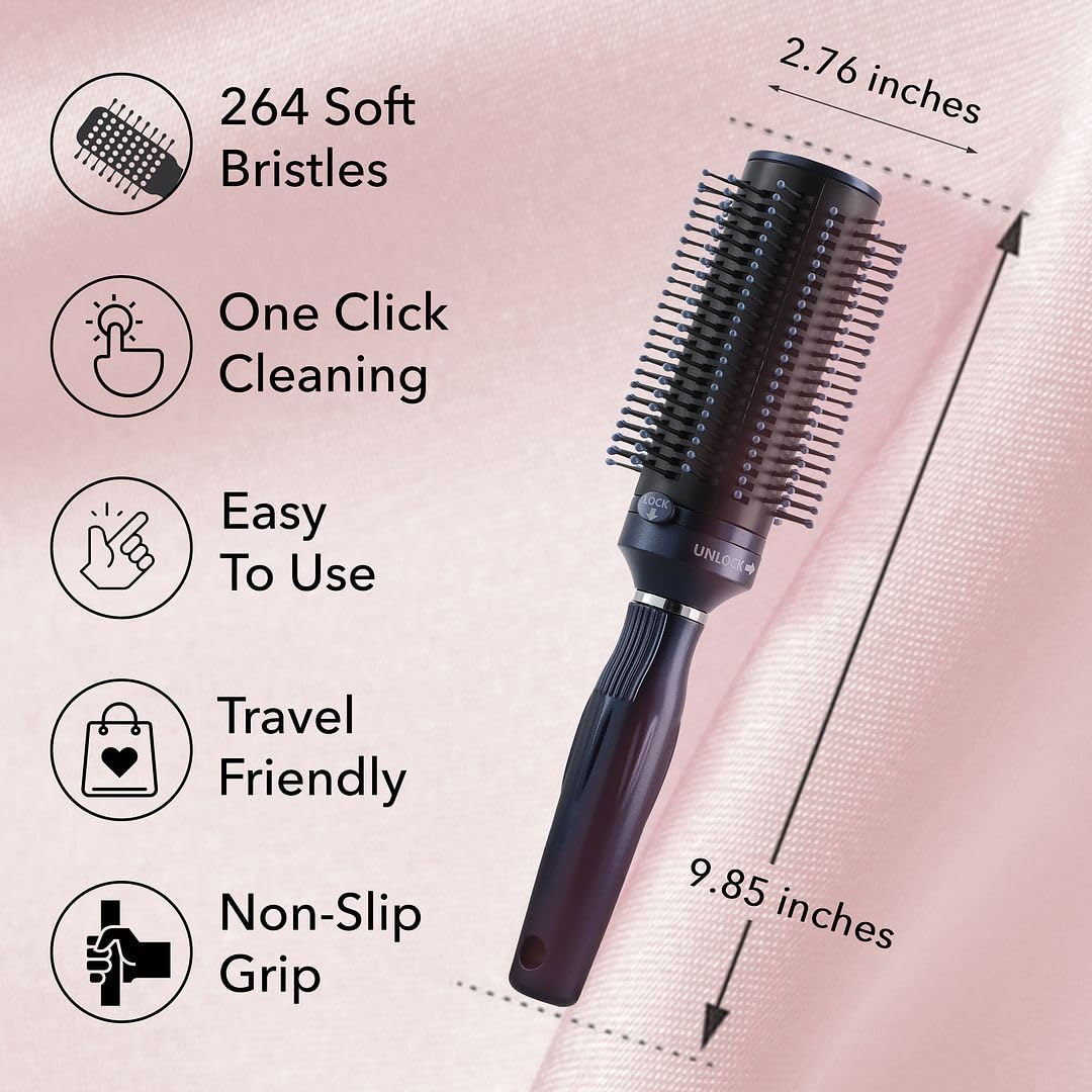 Shop LC Self Cleaning Hair Brush Comb - Detangler Brush Round Brush for Blow Out - Easy Clean Roller Hair Brushes for Women Men Mothers Day Gifts for Mom - Image 4