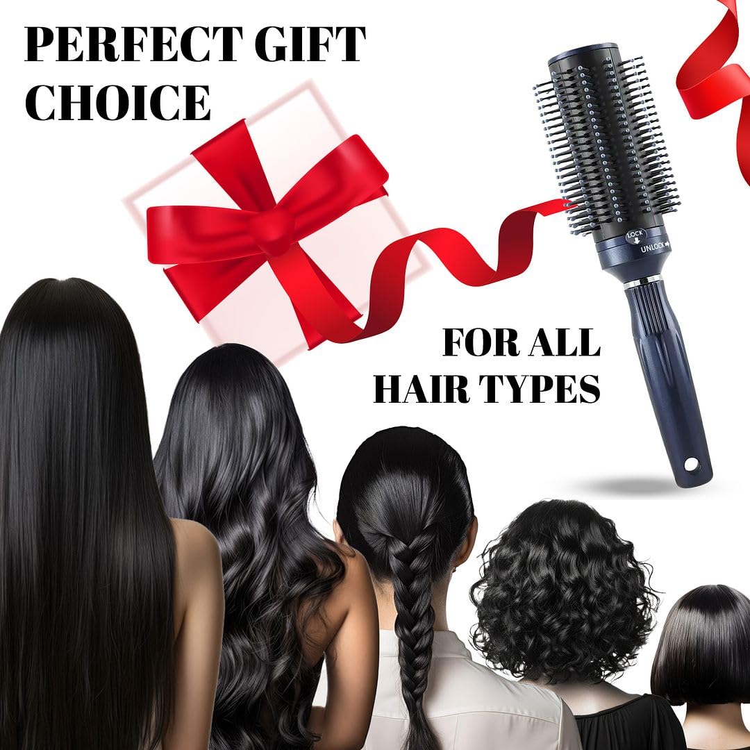 Shop LC Self Cleaning Hair Brush Comb - Detangler Brush Round Brush for Blow Out - Easy Clean Roller Hair Brushes for Women Men Mothers Day Gifts for Mom - Image 6