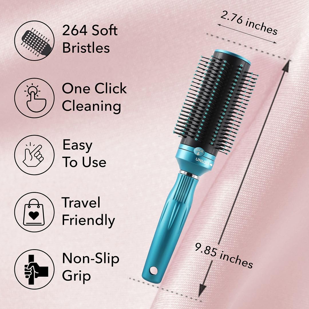 Shop LC Set of 3 Self Cleaning Hair Brush Comb - Detangler Brush Round Brush for Blow Out - Easy Clean Roller Hair Brushes Gifts for Women Men - Image 4
