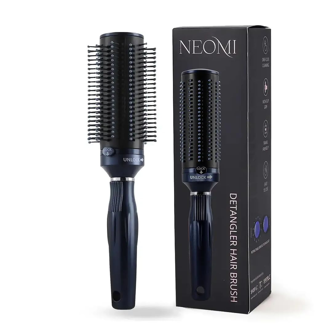 Shop LC Set of 3 Self Cleaning Hair Brush Comb - Detangler Brush Round Brush for Blow Out - Easy Clean Roller Hair Brushes Gifts for Women Men - Image 9