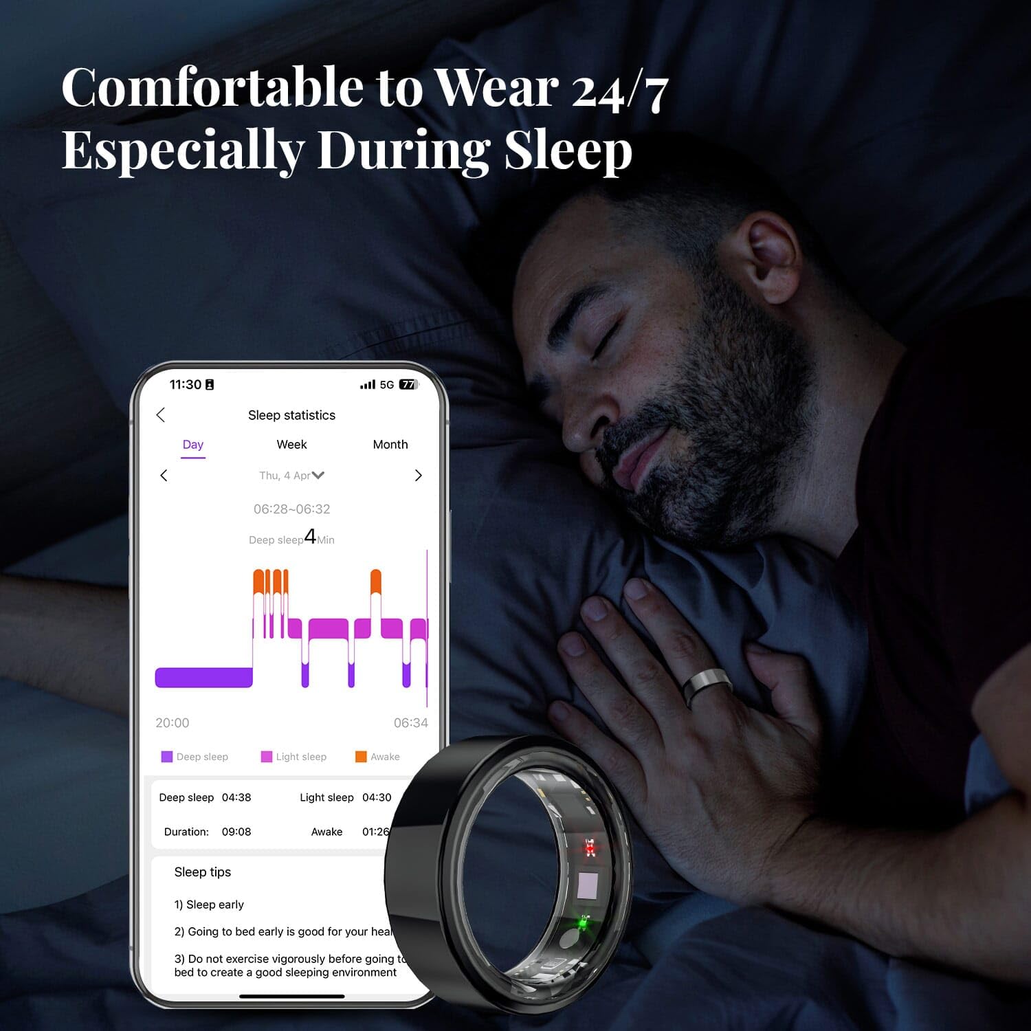 Shop LC Smart Rings for Men Women Multifunctional - Sleep Tracker Ring, Step Tracker, Ring Multisport Modes, P68 Activity & Fitness Trackers - Image 6