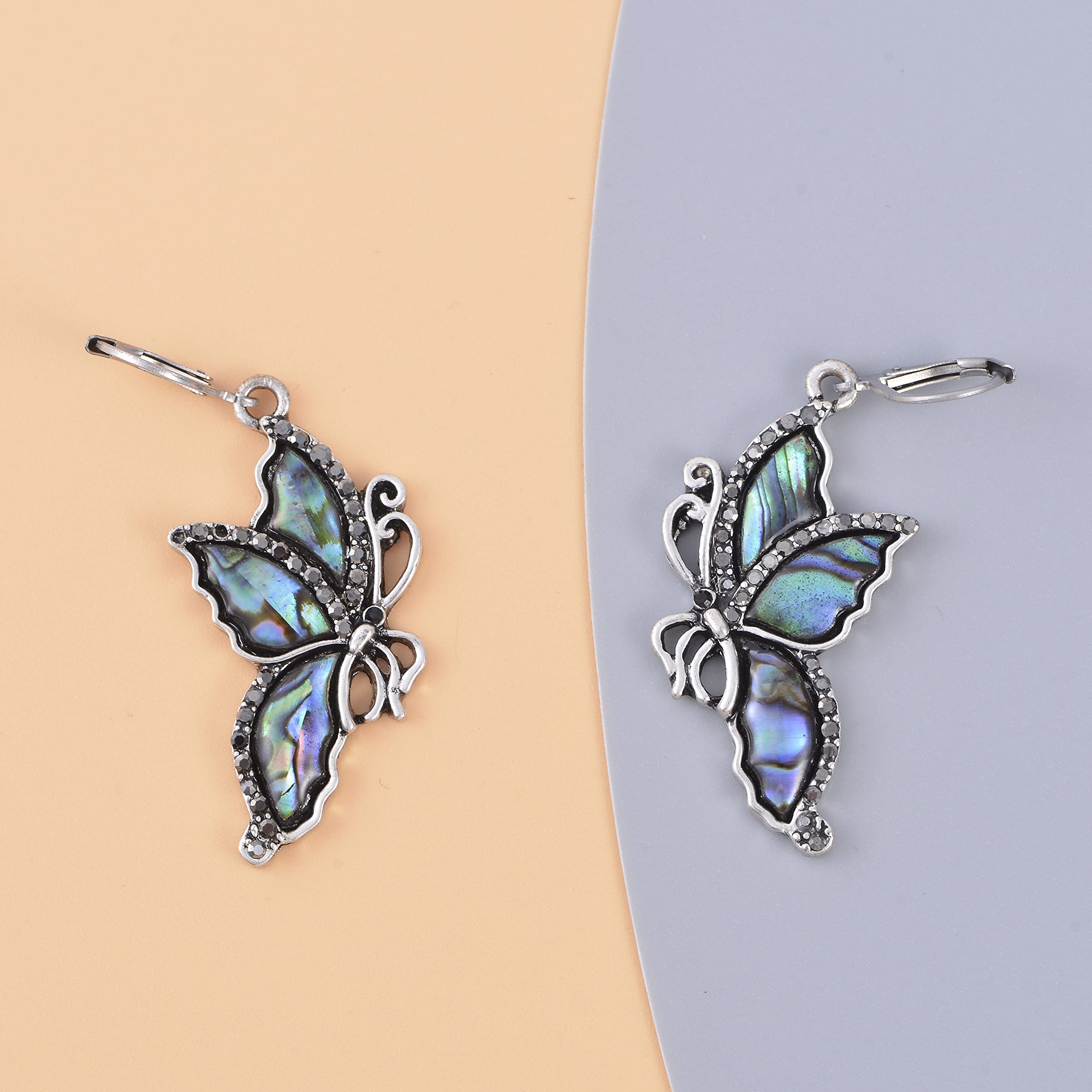 Shop LC Stainless Steel Abalone Shell Crystal Butterfly Drop Dangle Lever Back Earrings Prom Beach Jewelry - Image 2