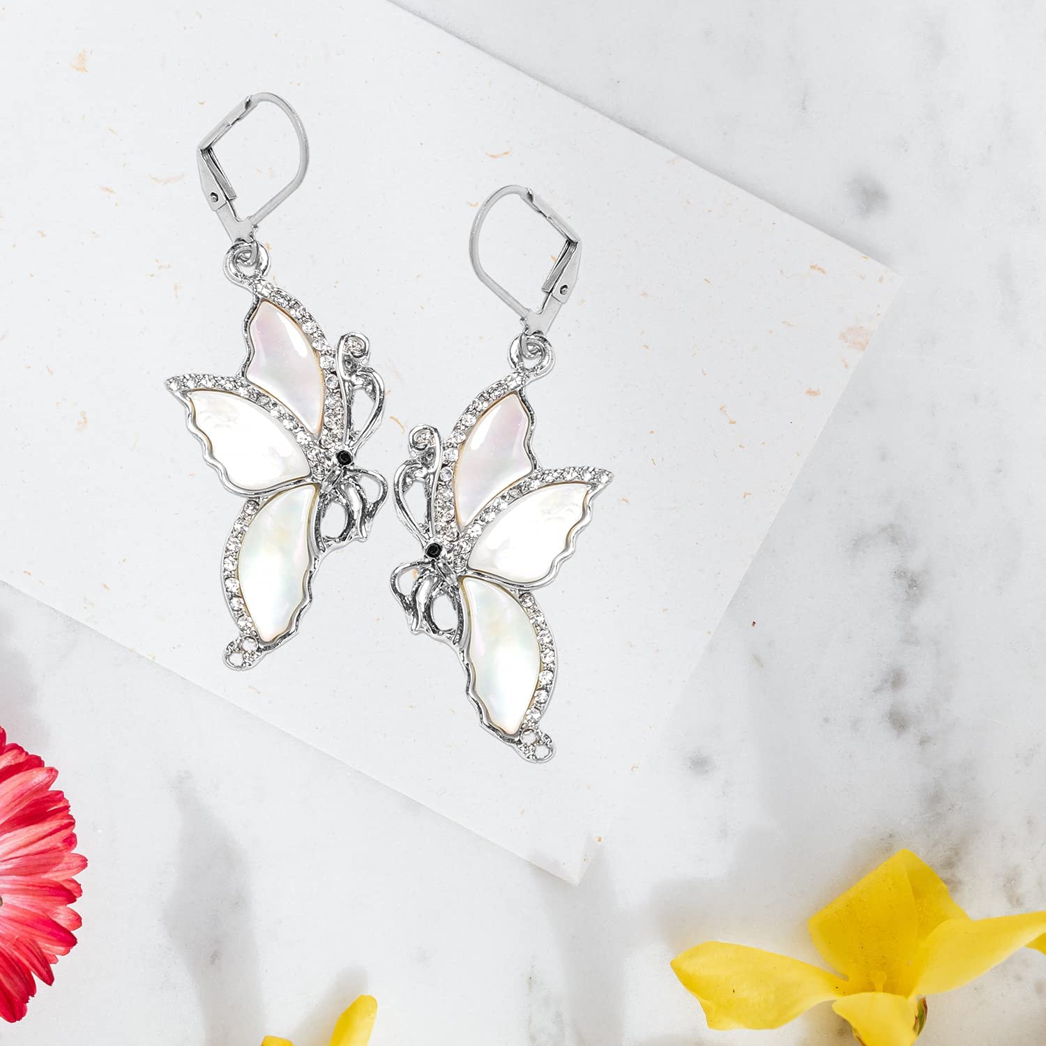 Shop LC Stainless Steel Abalone Shell Crystal Butterfly Drop Dangle Lever Back Earrings Prom Beach Jewelry - Image 6