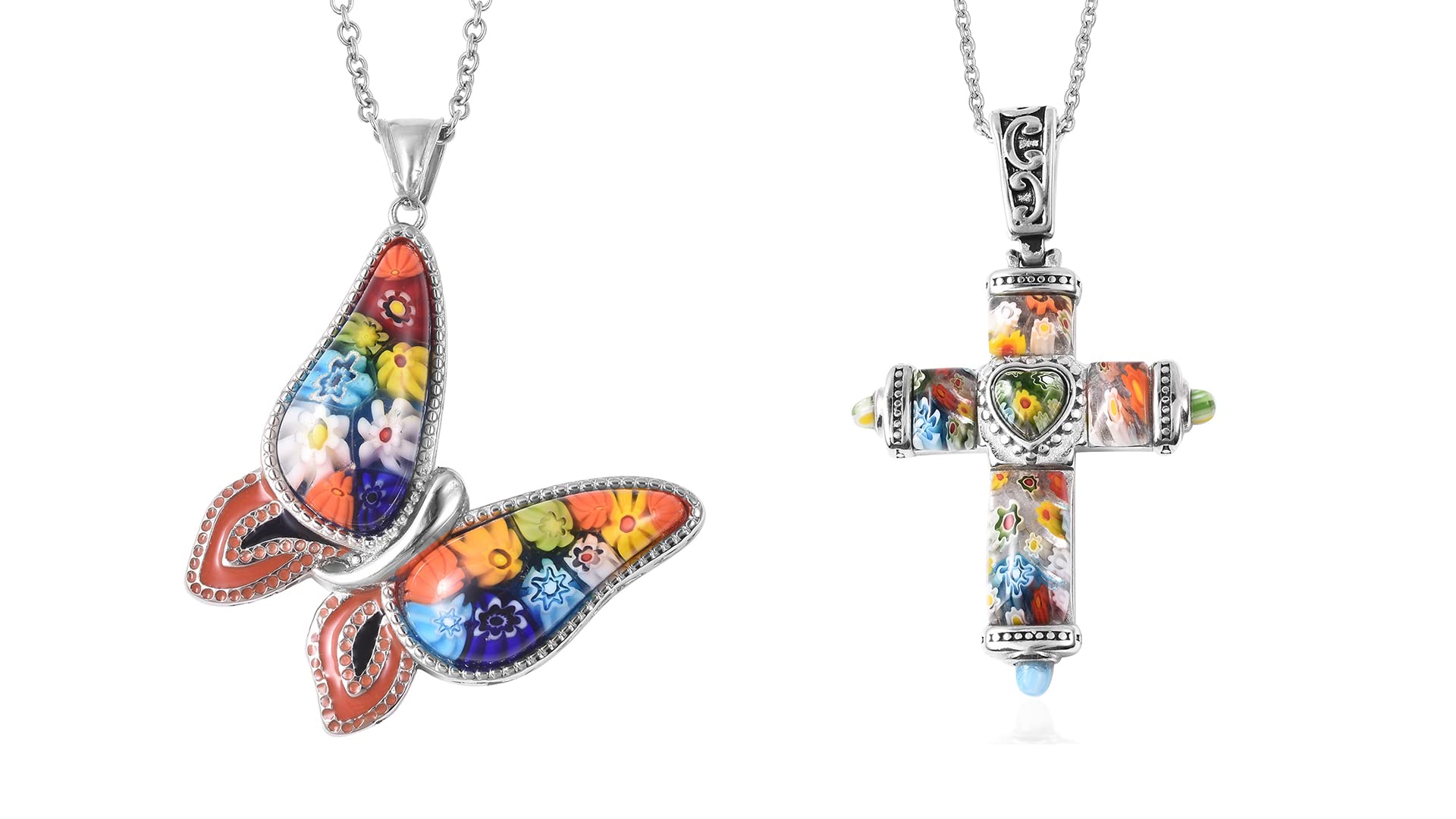 Shop LC Stainless Steel Murano Millefiori Glass Chain Pendant Necklace Costume Promise Stylish Fashion Delicate Gifts for Women Jewelry Size 20" for Women