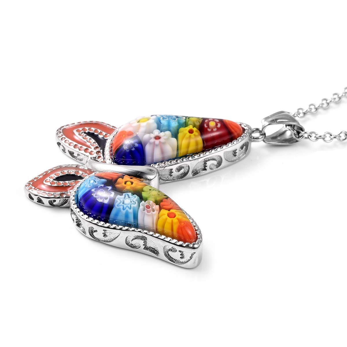 Shop LC Stainless Steel Murano Millefiori Glass Chain Pendant Necklace Costume Promise Stylish Fashion Delicate Gifts for Women Jewelry Size 20" for Women - Image 2