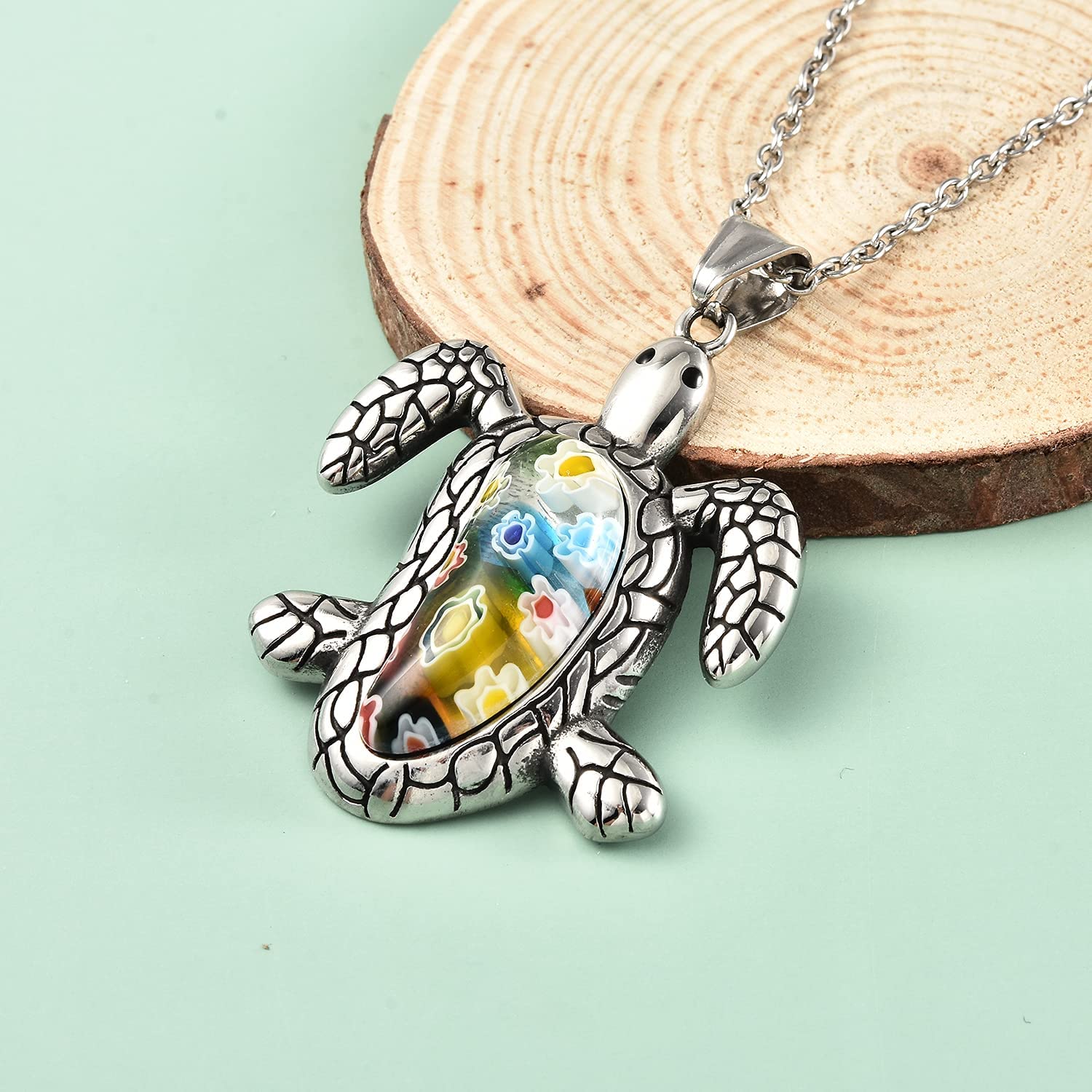 Shop LC Stainless Steel Murano Millefiori Glass Chain Pendant Necklace Costume Promise Stylish Fashion Delicate Gifts for Women Jewelry for Women - Image 2