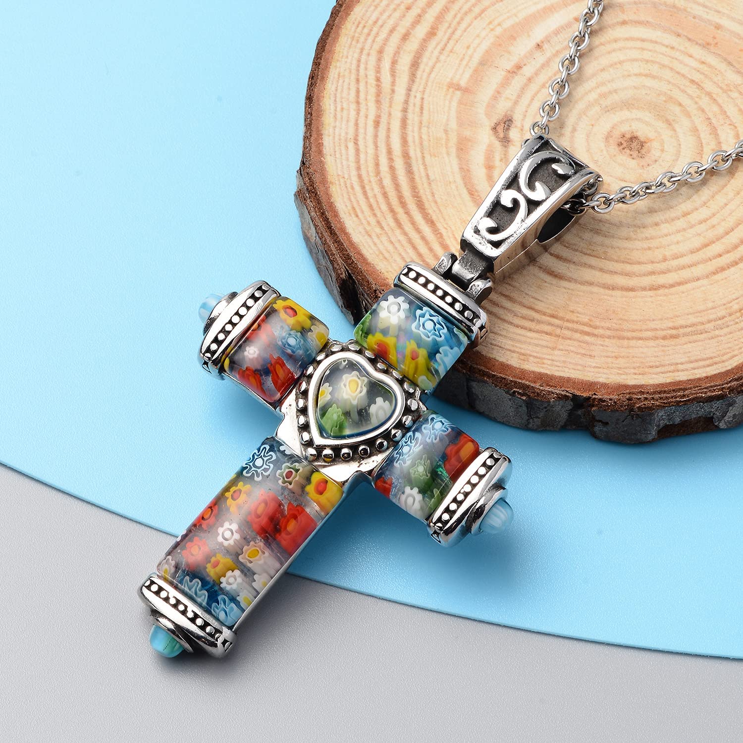 Shop LC Stainless Steel Murano Millefiori Glass Chain Pendant Necklace Costume Promise Stylish Fashion Delicate Gifts for Women Jewelry Size 20" for Women - Image 3