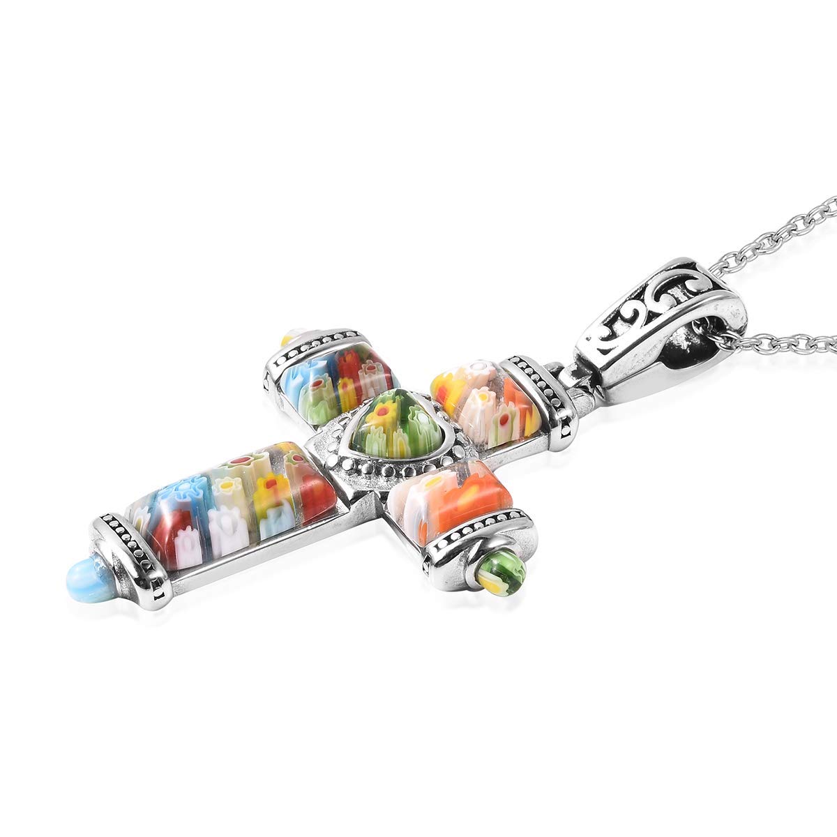 Shop LC Stainless Steel Murano Millefiori Glass Chain Pendant Necklace Costume Promise Stylish Fashion Delicate Gifts for Women Jewelry Size 20" for Women - Image 4