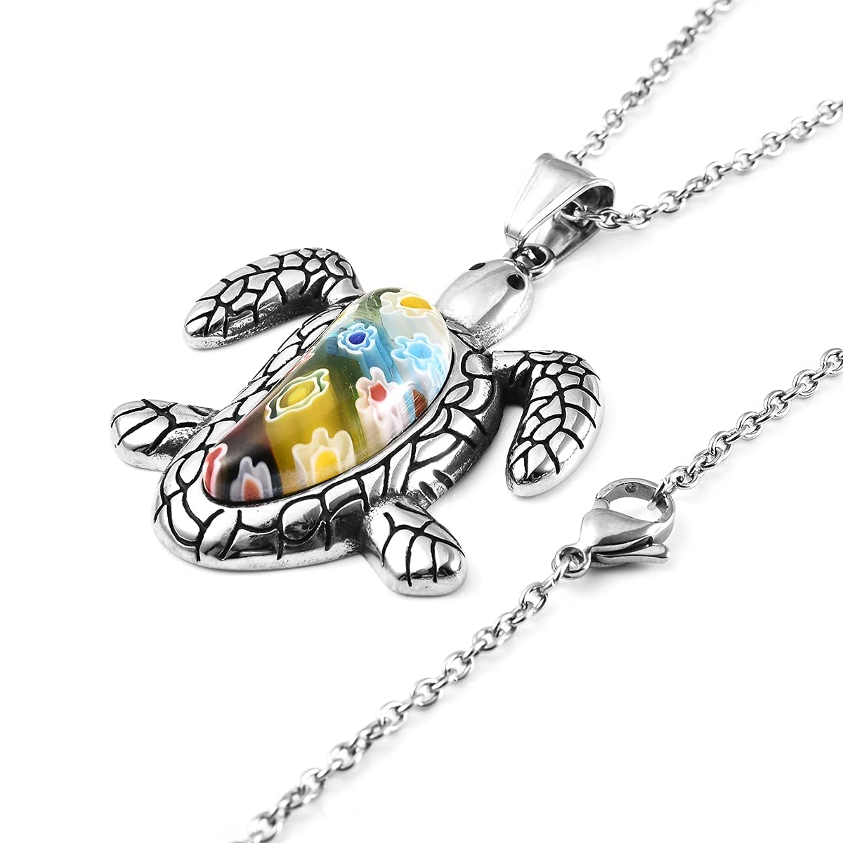Shop LC Stainless Steel Murano Millefiori Glass Chain Pendant Necklace Costume Promise Stylish Fashion Delicate Gifts for Women Jewelry for Women - Image 6