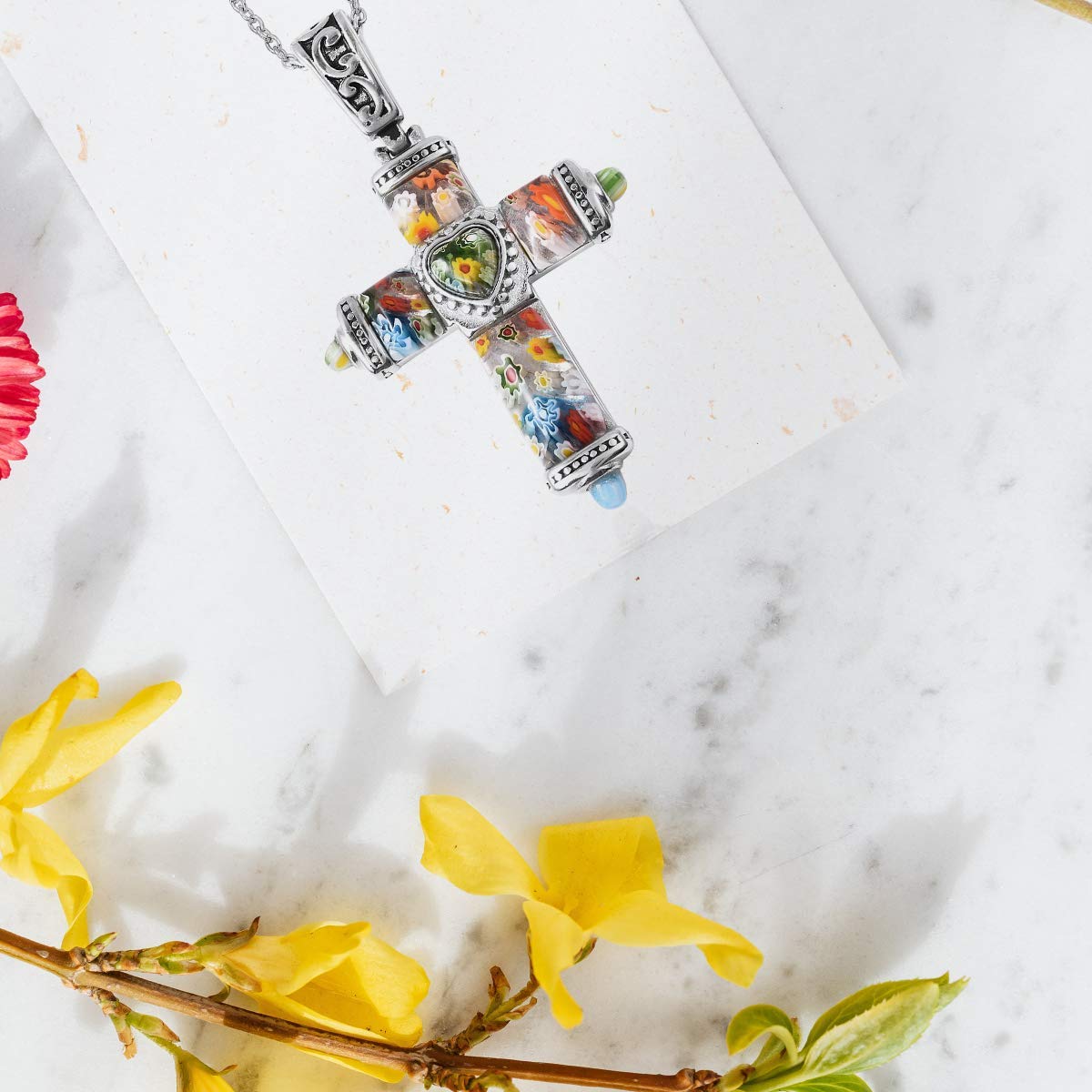 Shop LC Stainless Steel Murano Millefiori Glass Chain Pendant Necklace Costume Promise Stylish Fashion Delicate Gifts for Women Jewelry Size 20" for Women - Image 9