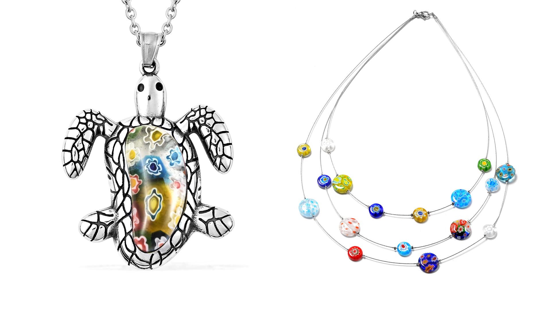 Shop LC Stainless Steel Murano Millefiori Glass Chain Pendant Necklace Costume Promise Stylish Fashion Delicate Gifts for Women Jewelry for Women