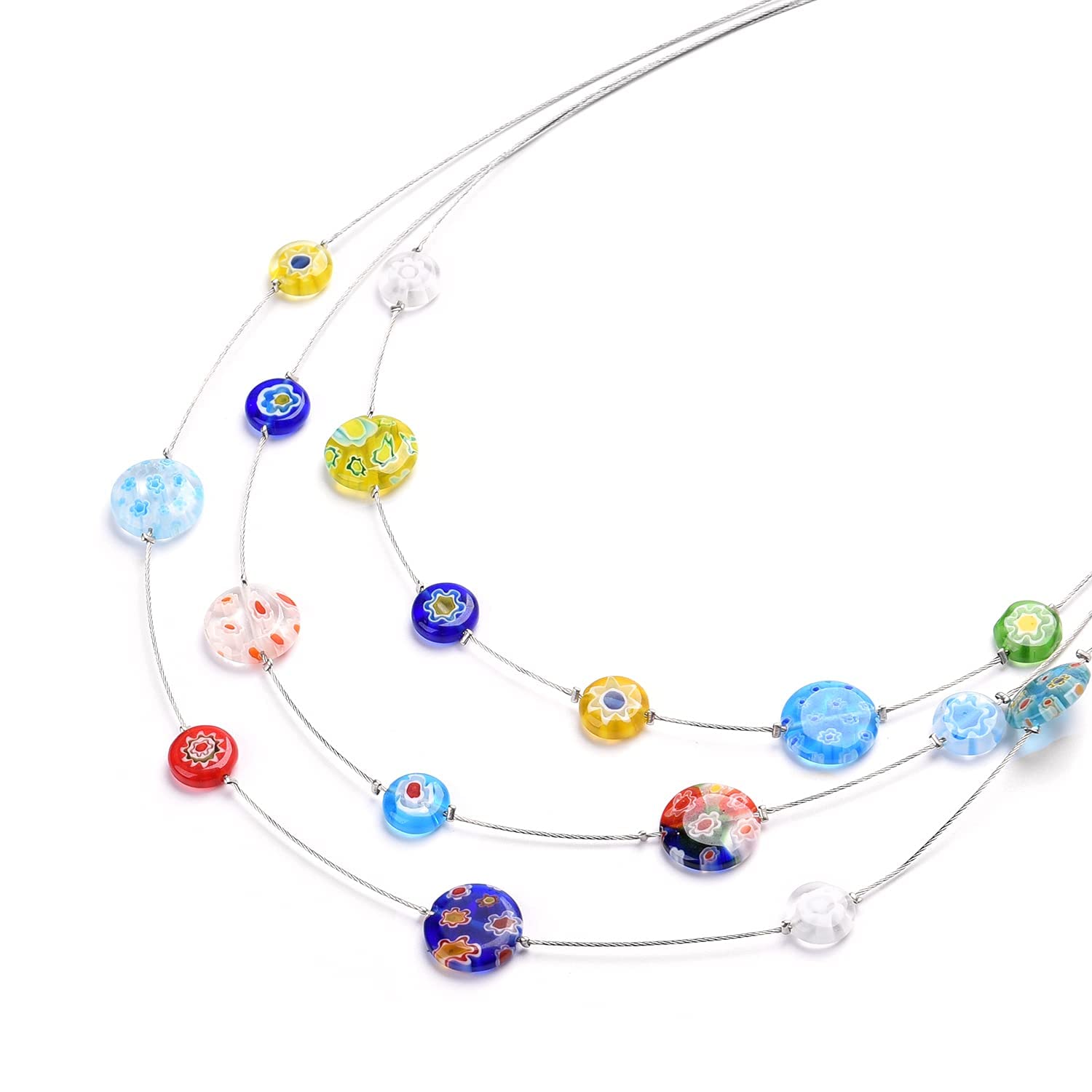 Shop LC Stainless Steel Murano Millefiori Glass Chain Pendant Necklace Costume Promise Stylish Fashion Delicate Gifts for Women Jewelry for Women - Image 7