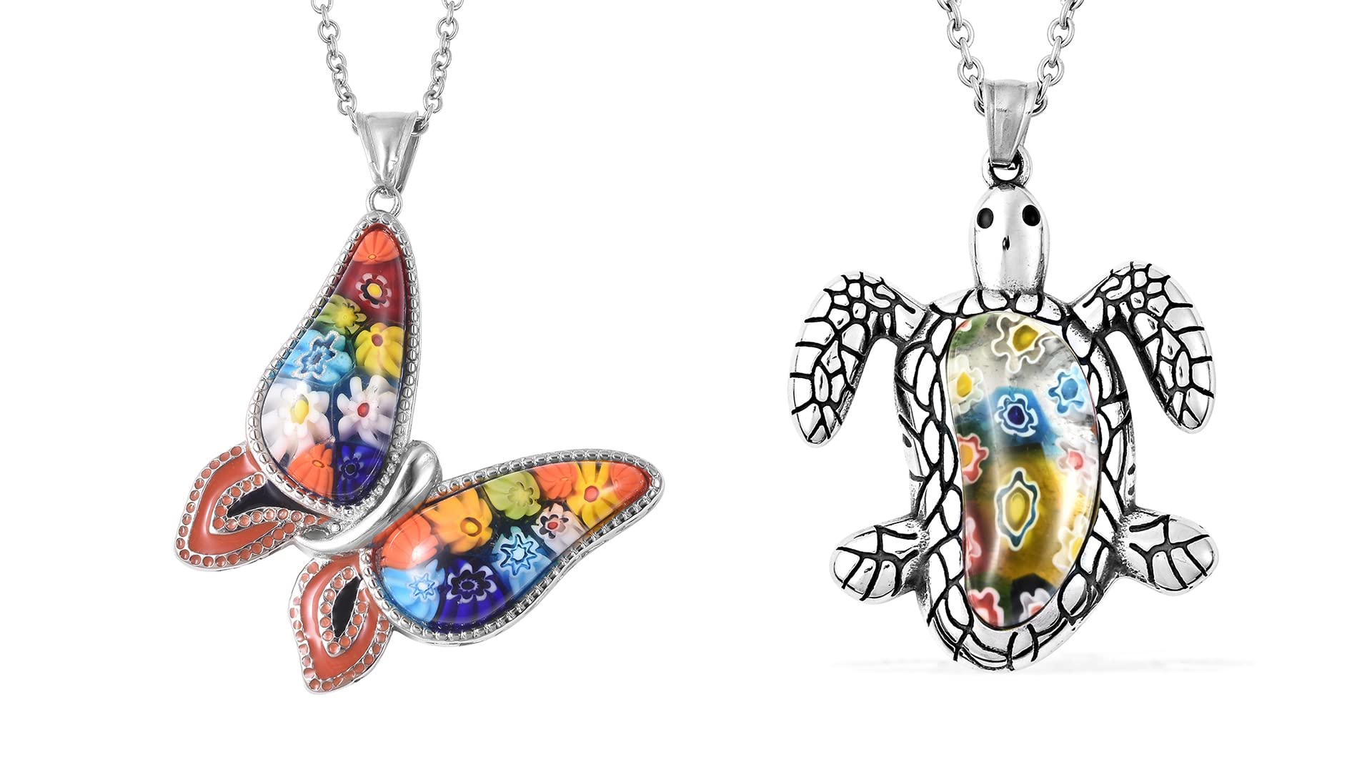 Shop LC Stainless Steel Murano Millefiori Glass Chain Pendant Necklace Costume Promise Stylish Fashion Delicate Gifts for Women Jewelry Size 20" for Women