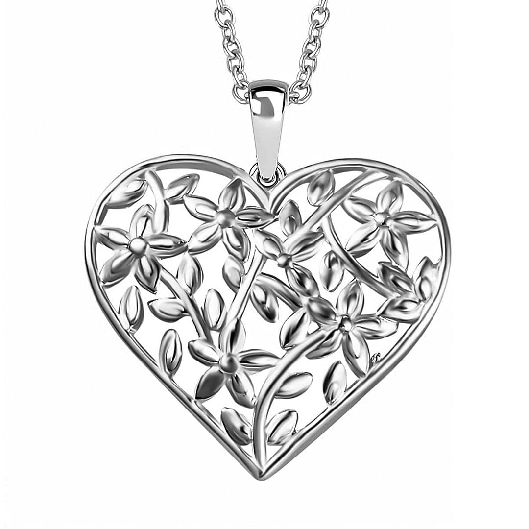 SHOP LC Sterling Silver Heart Pendant Necklace - Stainless Steel Chain, 20" - Birthday Gifts
