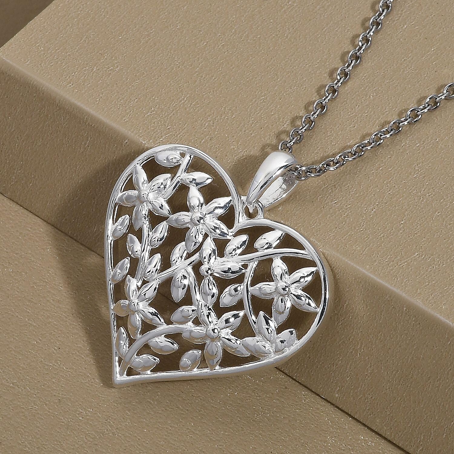 SHOP LC Sterling Silver Heart Pendant Necklace - Stainless Steel Chain, 20" - Birthday Gifts - Image 3