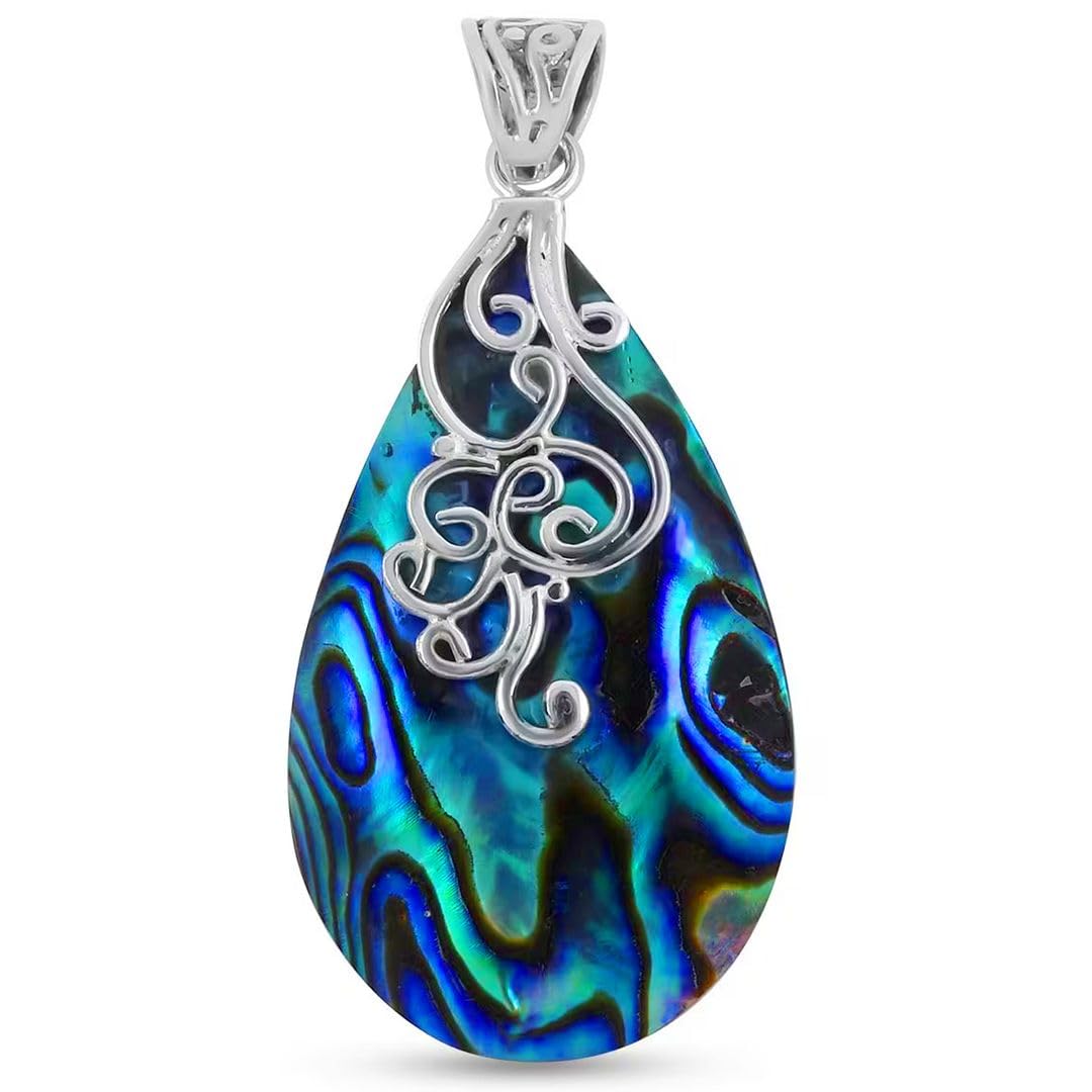 Shop LC Tear Drop Abalone Shell Pendant in 925 Sterling Silver - Boho Beach Summer Fashion Abalone Jewelry Gifts for Women