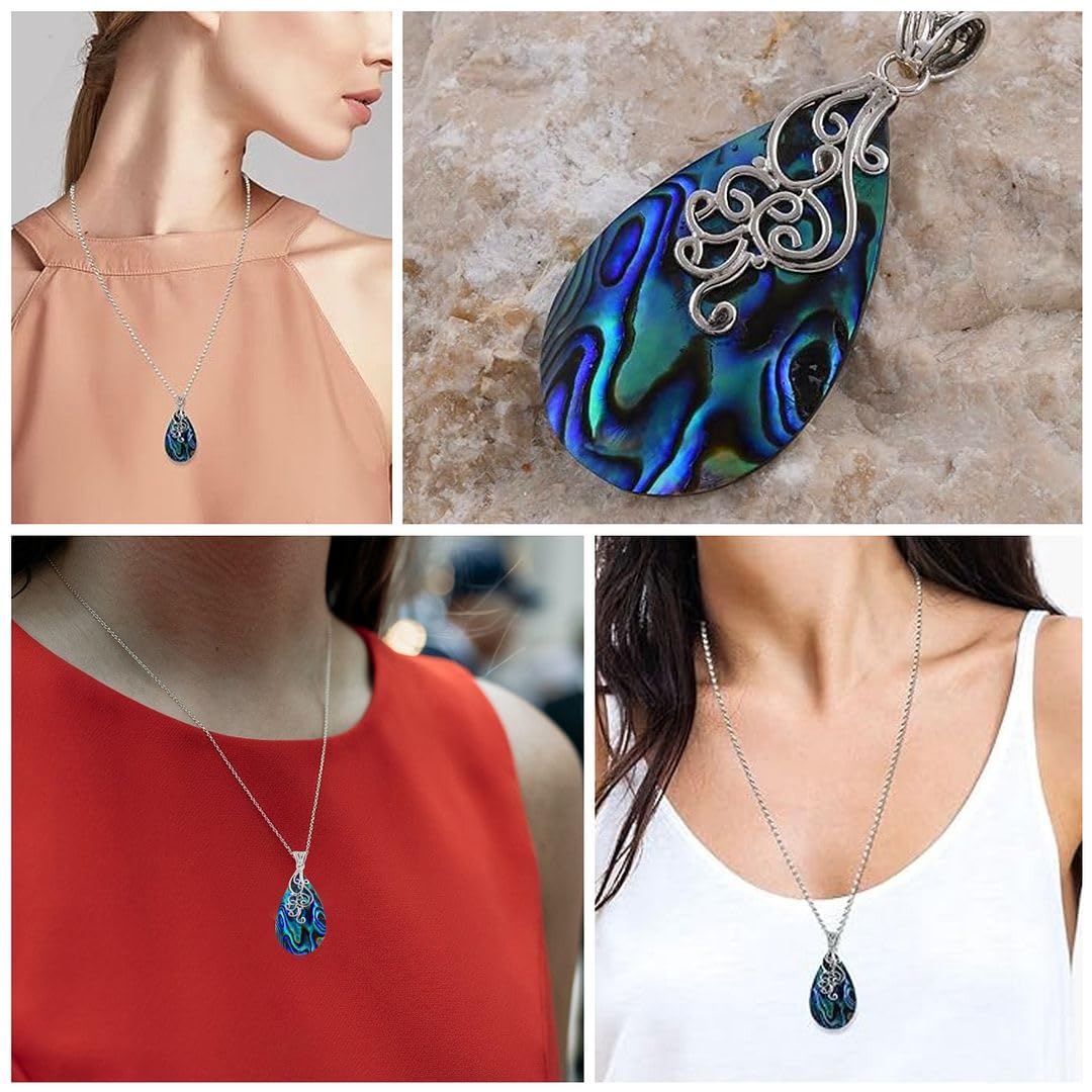 Shop LC Tear Drop Abalone Shell Pendant in 925 Sterling Silver - Boho Beach Summer Fashion Abalone Jewelry Gifts for Women - Image 2