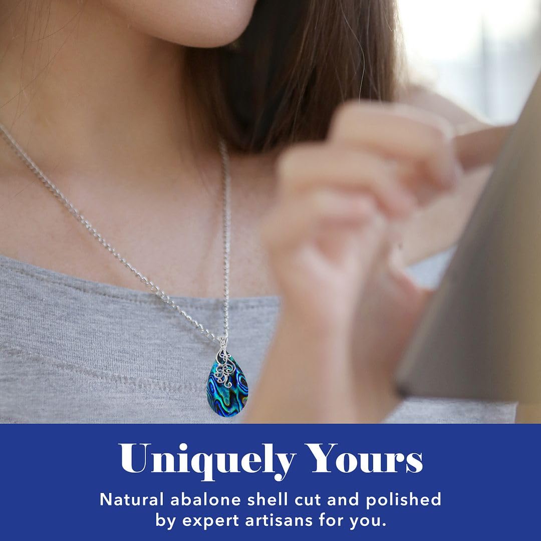 Shop LC Tear Drop Abalone Shell Pendant in 925 Sterling Silver - Boho Beach Summer Fashion Abalone Jewelry Gifts for Women - Image 3